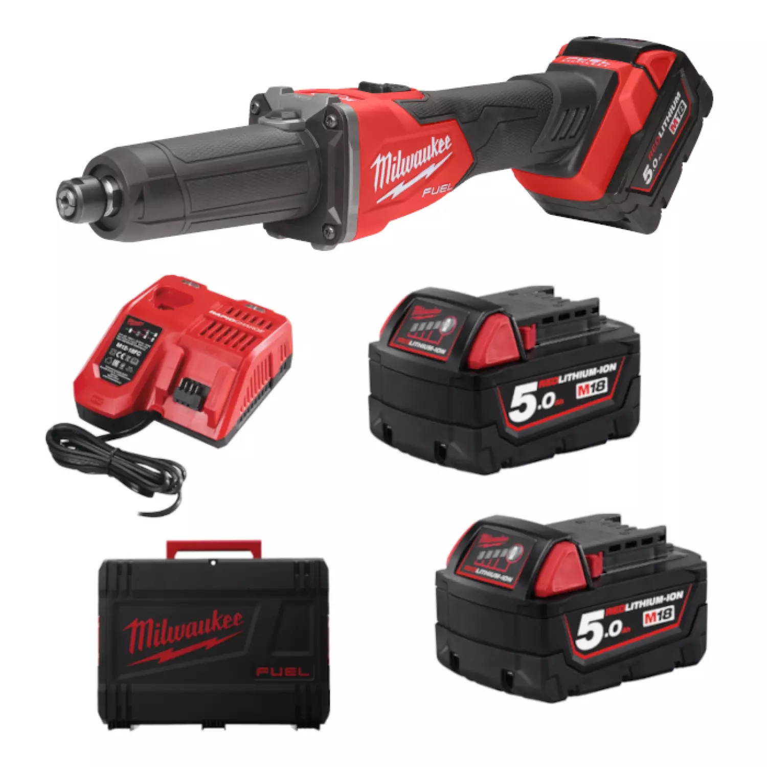 Milwaukee M18 FDGRB-502X FUEL™ rechte stiftslijper met RAPIDSTOP™ en schuifschakelaar GEN II - (2x 5.0Ah)-image