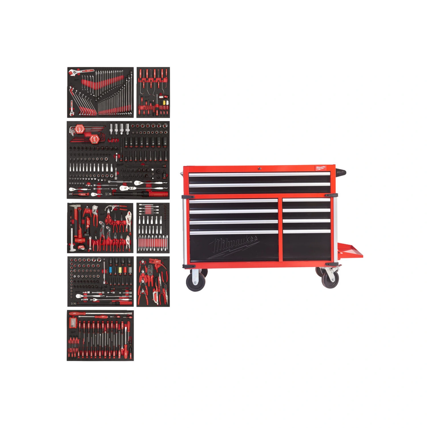 Milwaukee 4932502079 TOOLGUARD Stalen Gereedschapswagen gevuld - 501-delig - 10 laden - 46" / 117 cm