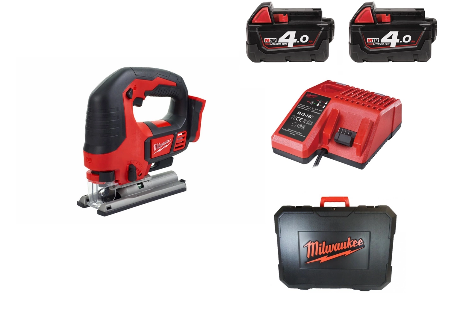 Milwaukee M18 BJS-402C 18V Li-Ion Accu decoupeerzaag set (2x 4.0Ah accu) in koffer - D-greep - variabel-image