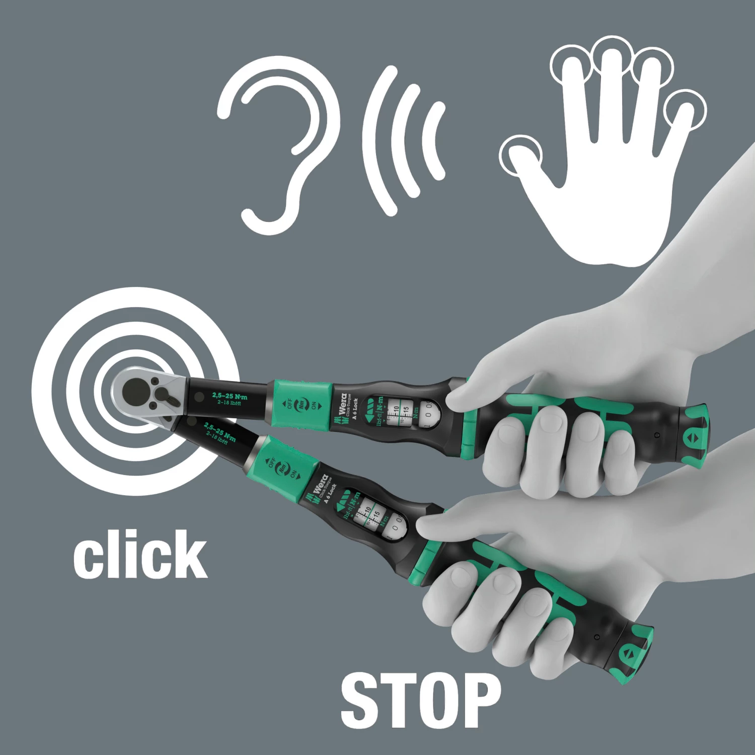 Wera 05075691001 Click-Torque Lock A 6 Clé dynamométrique avec cliquet réversible - 2,5-25 Nm - 1/4 »-image