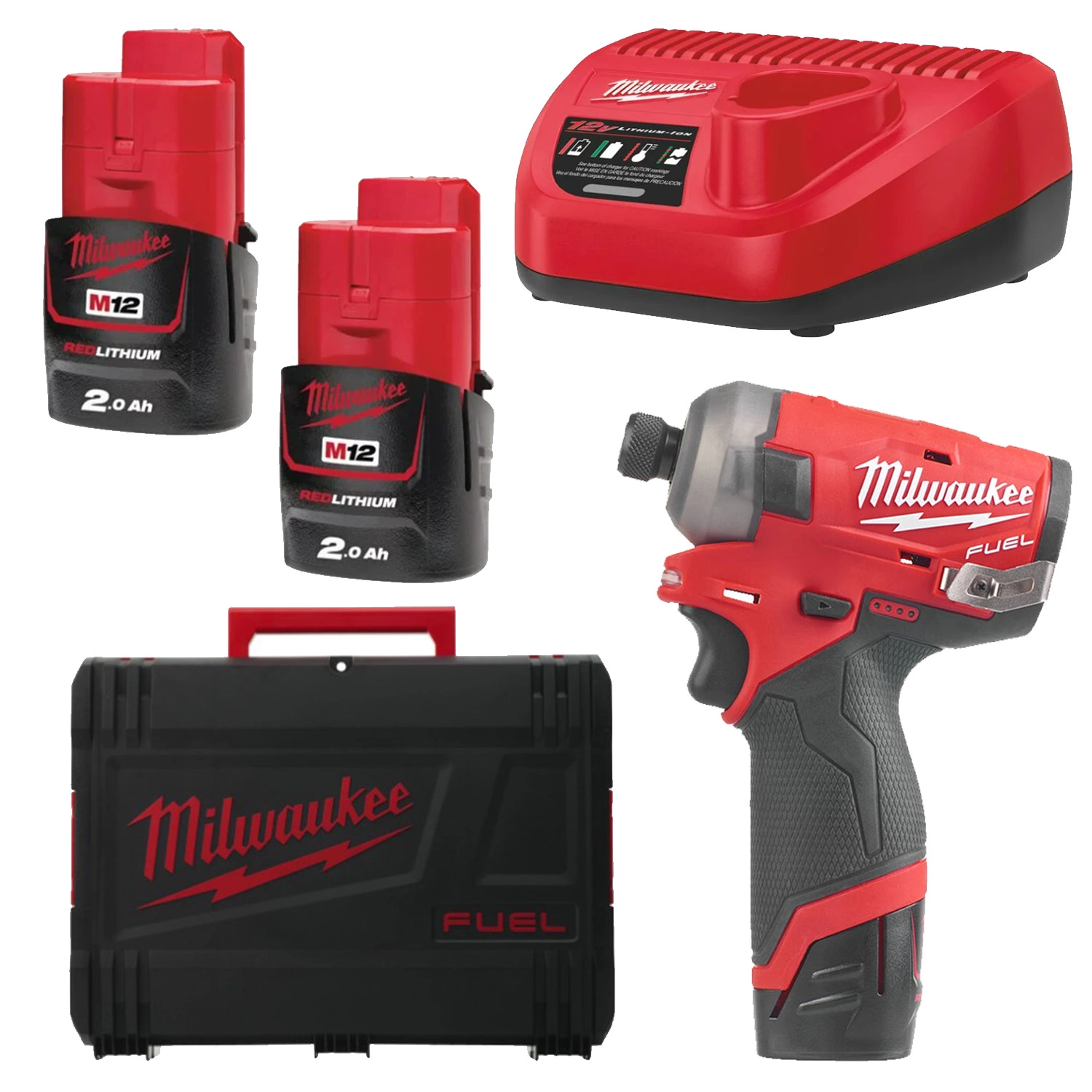 Milwaukee M12 FQID-202X - Set visseuse à choc Li-Ion 12V (2x batterie 2.0Ah) dans HD Box - 50Nm - moteur brushless-image