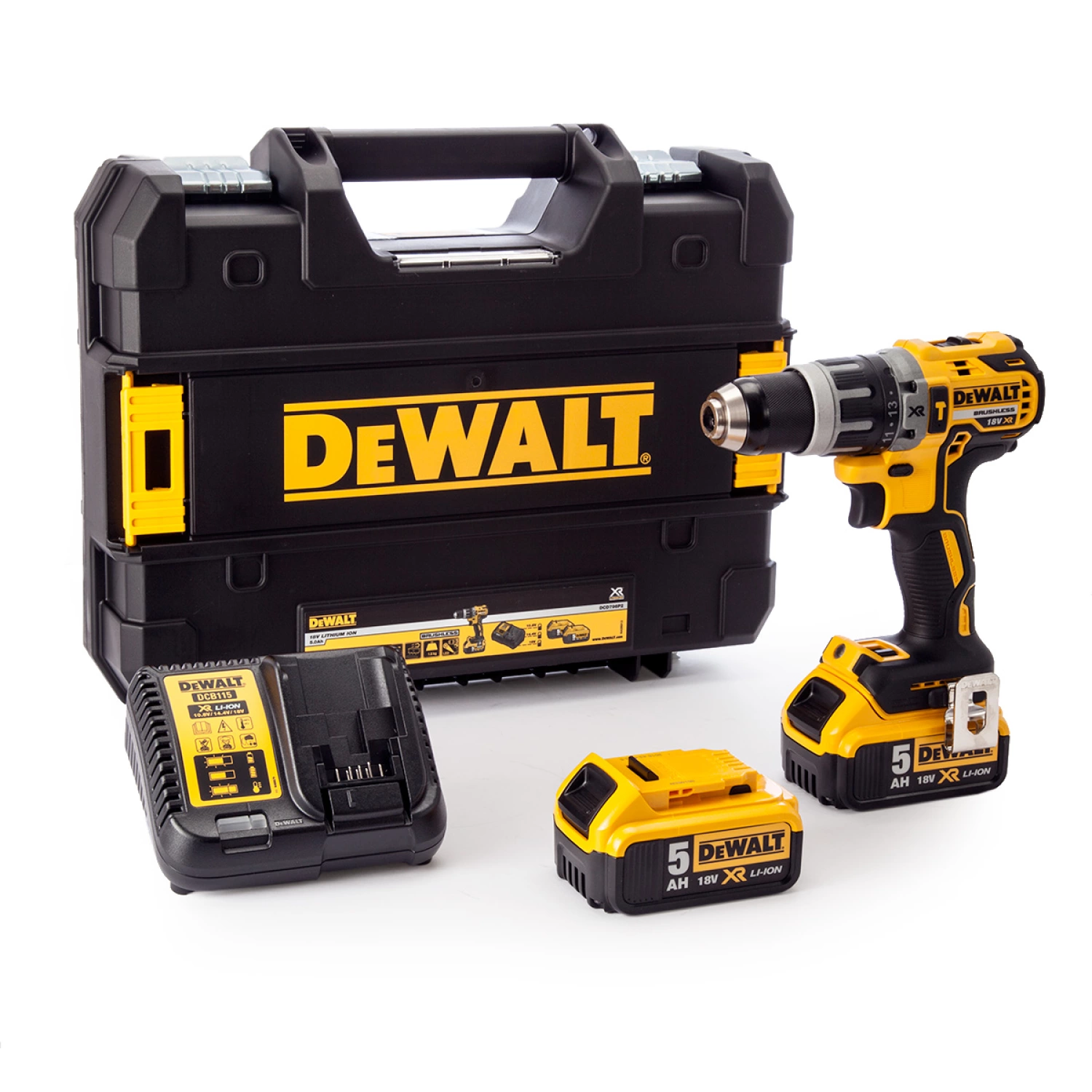 DeWALT DCD796P2 Set de Perceuse visseuse à percussion 18V Li-Ion (2x batterie 5,0Ah) dans coffret - moteur sans charbon-image