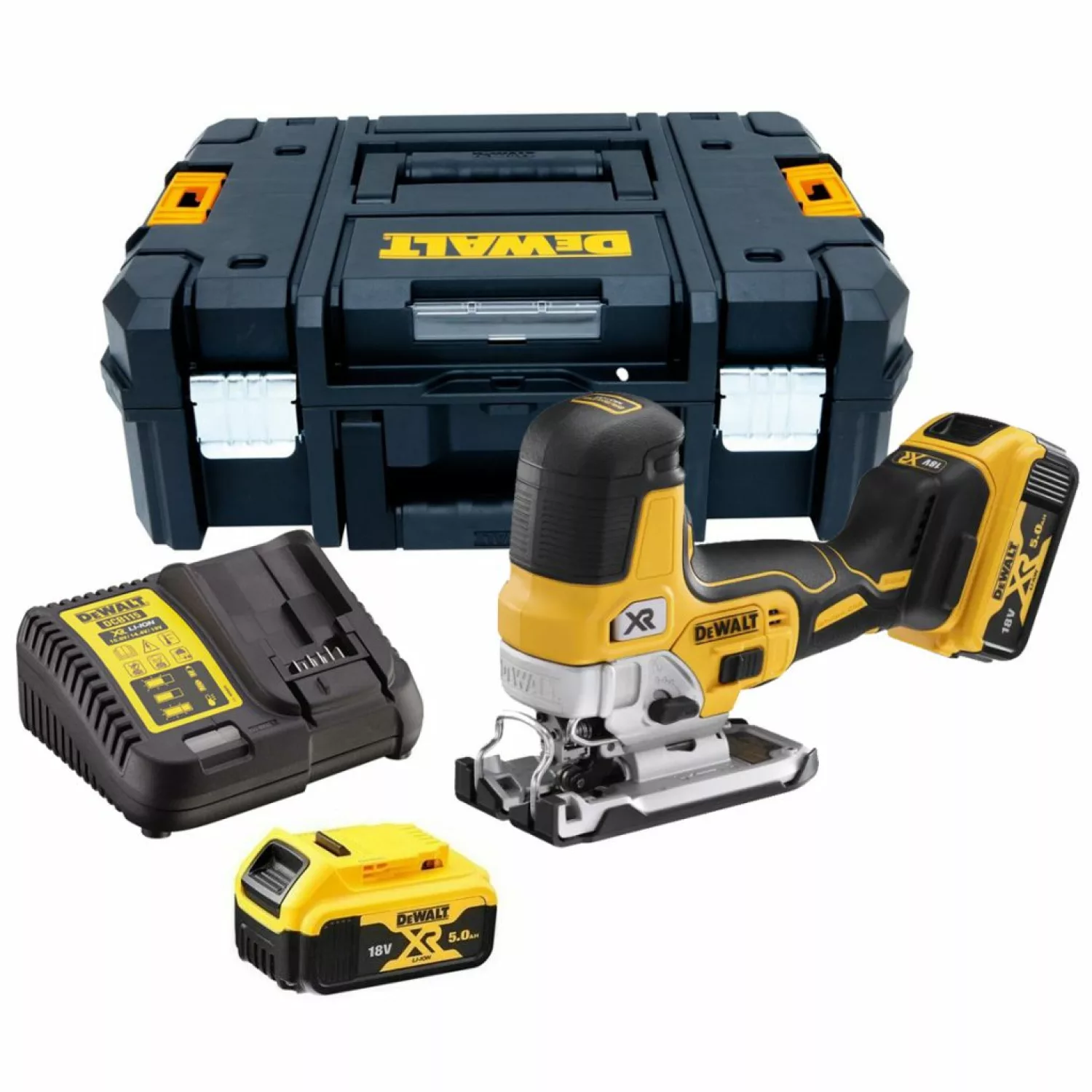 DeWALT DCS335P2 18V XR Li-Ion accu decoupeerzaag set (2x 5.0Ah accu) in TSTAK - T-greep - variabel - koolborstelloos-image