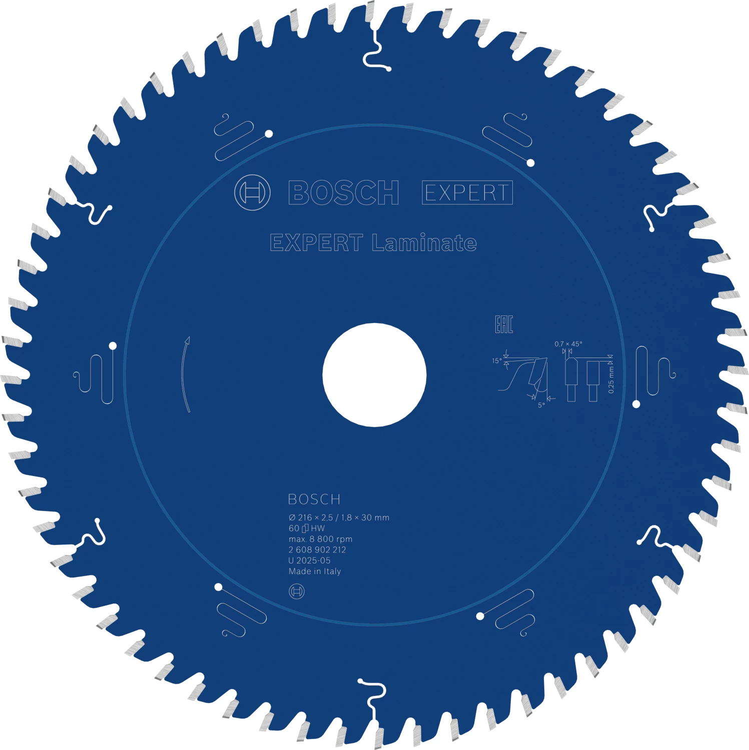 Bosch 2608902212 EXPERT afkortzaagblad voor Laminaat - 216 x 30 x 60T-image