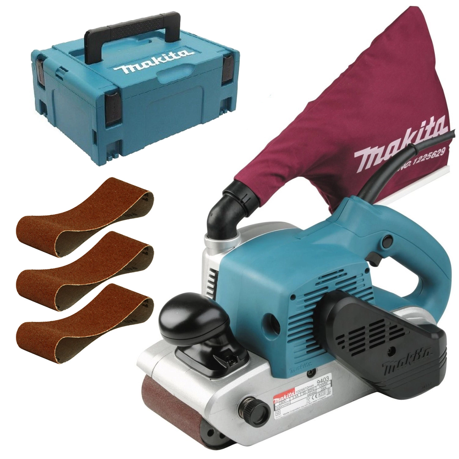 Makita 9403J Bandschuurmachine in Mbox - 1200W - 100 x 610mm incl. 3-delige schuurbandenset (K40-K80-K120)-image