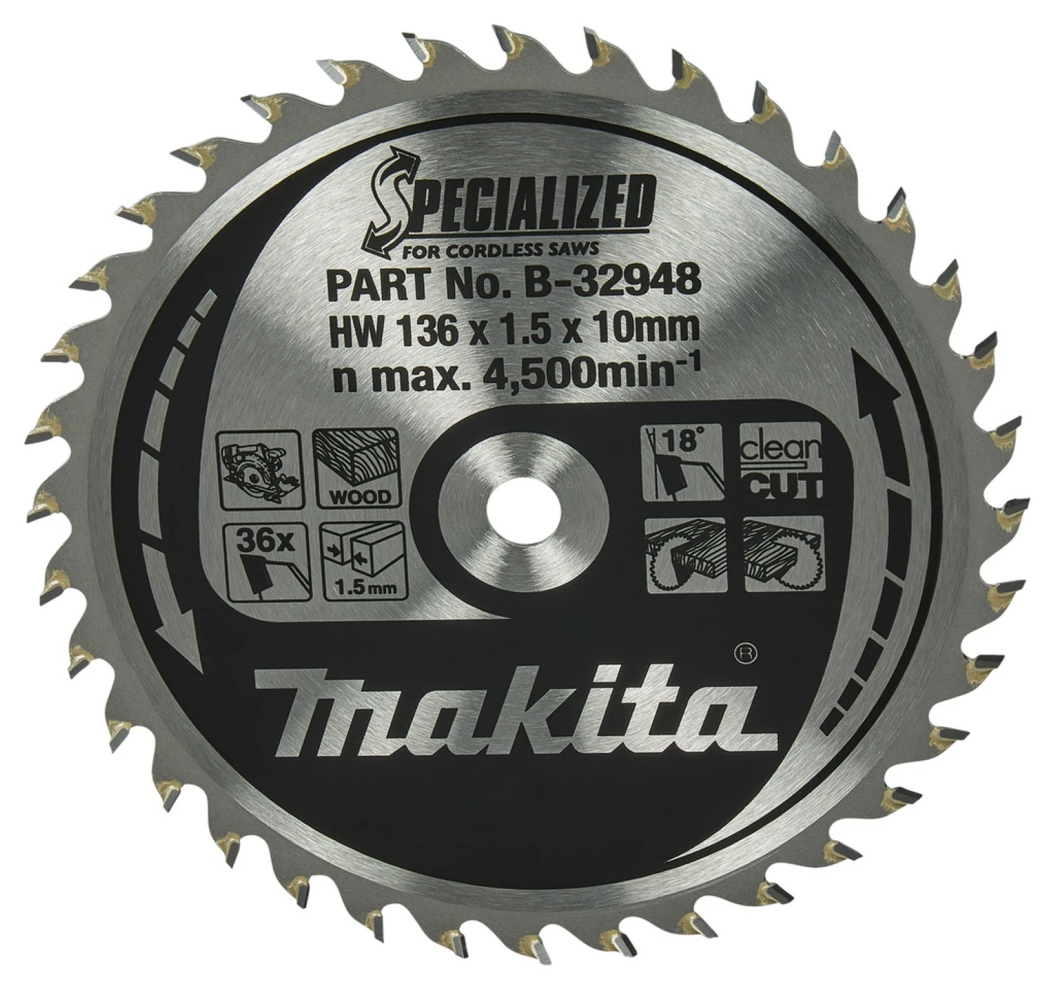 Makita B-32948 Specialized Cirkelzaagblad - 136 x 10 x 36T - Hout-image