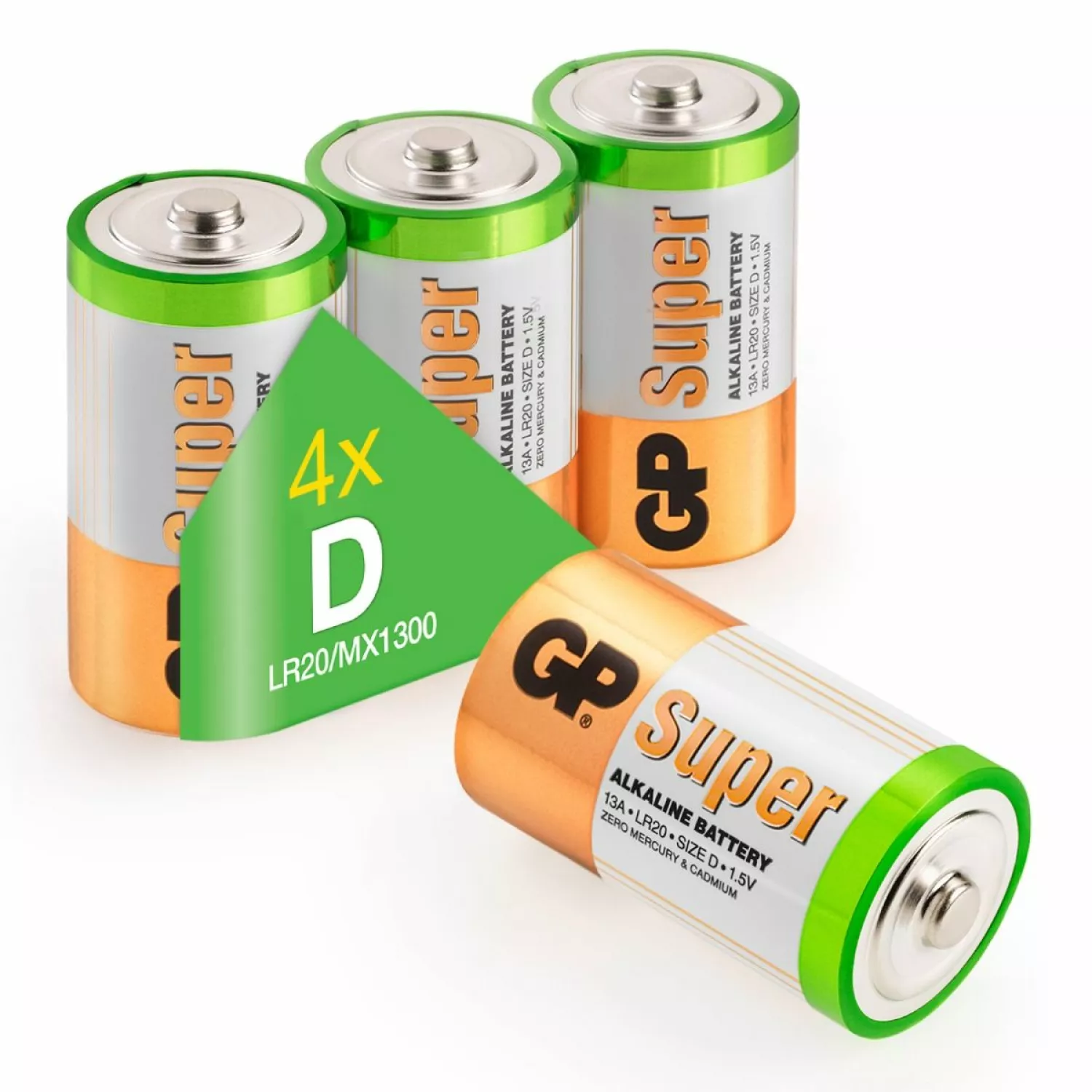 GP Alkaline Super Mono batterijen 1,5V (4st) - D - 03013AS4