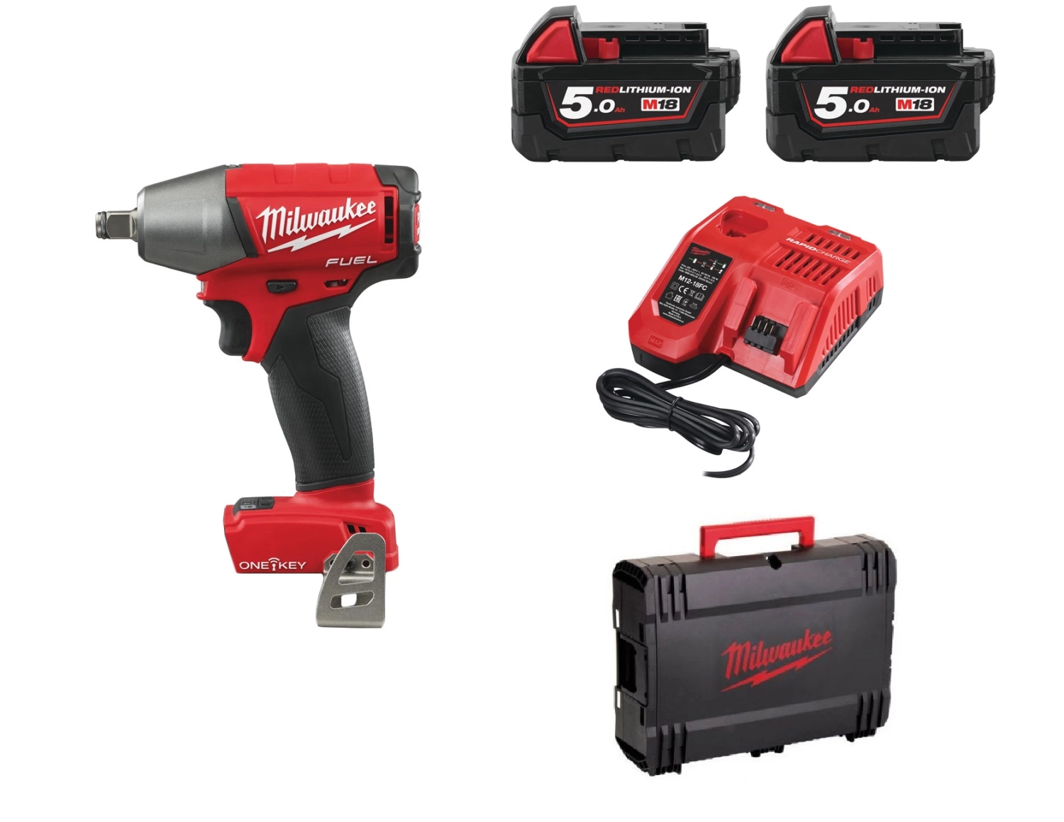 Milwaukee M18 ONEIWF12-502X 18V Li-Ion Accu slagmoersleutel ONE-KEY set (2x 5.0Ah accu) in HD BOX - 300Nm - 1/2" - koolborstelloos-image