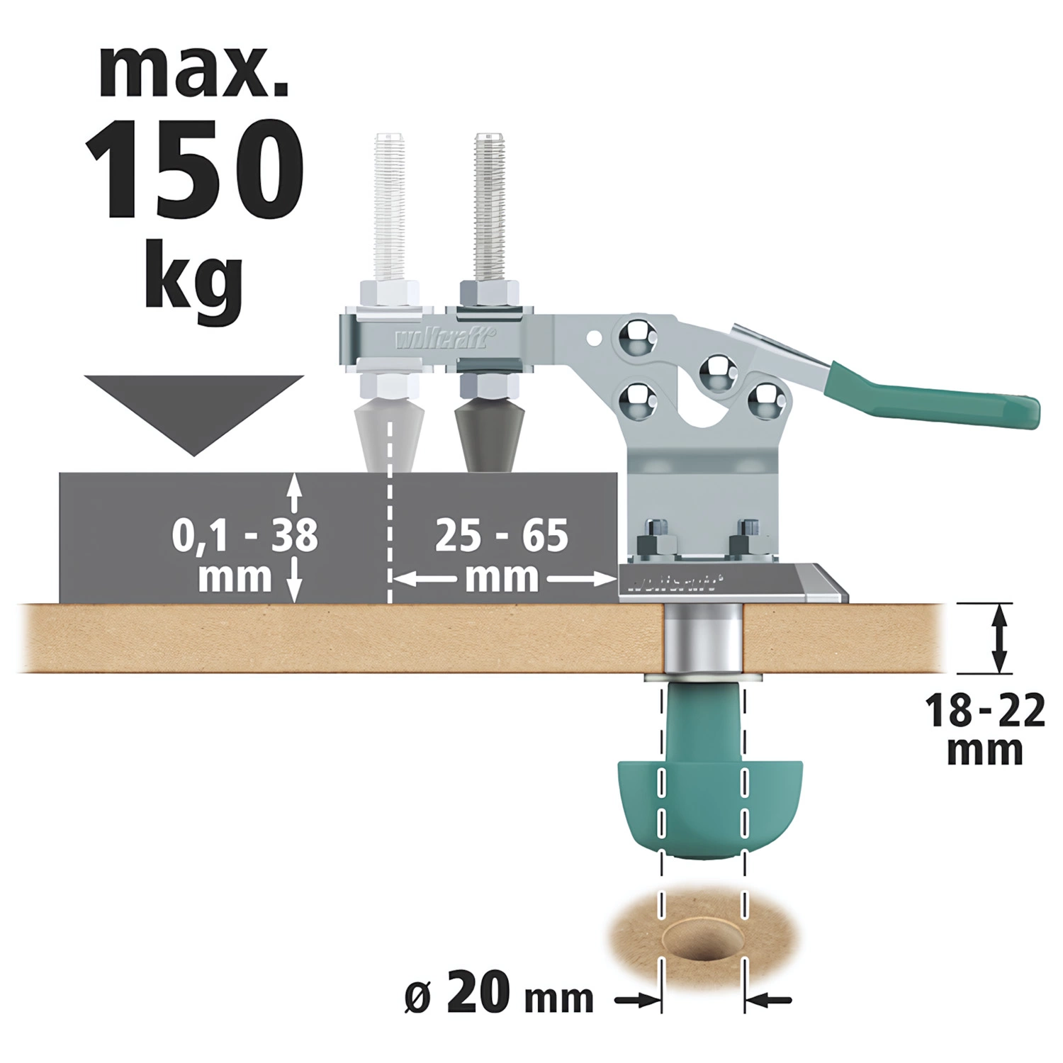 Wolfcraft 6893000 Mobiele Snelspanner voor werkbank - 38mm - 150kg-image