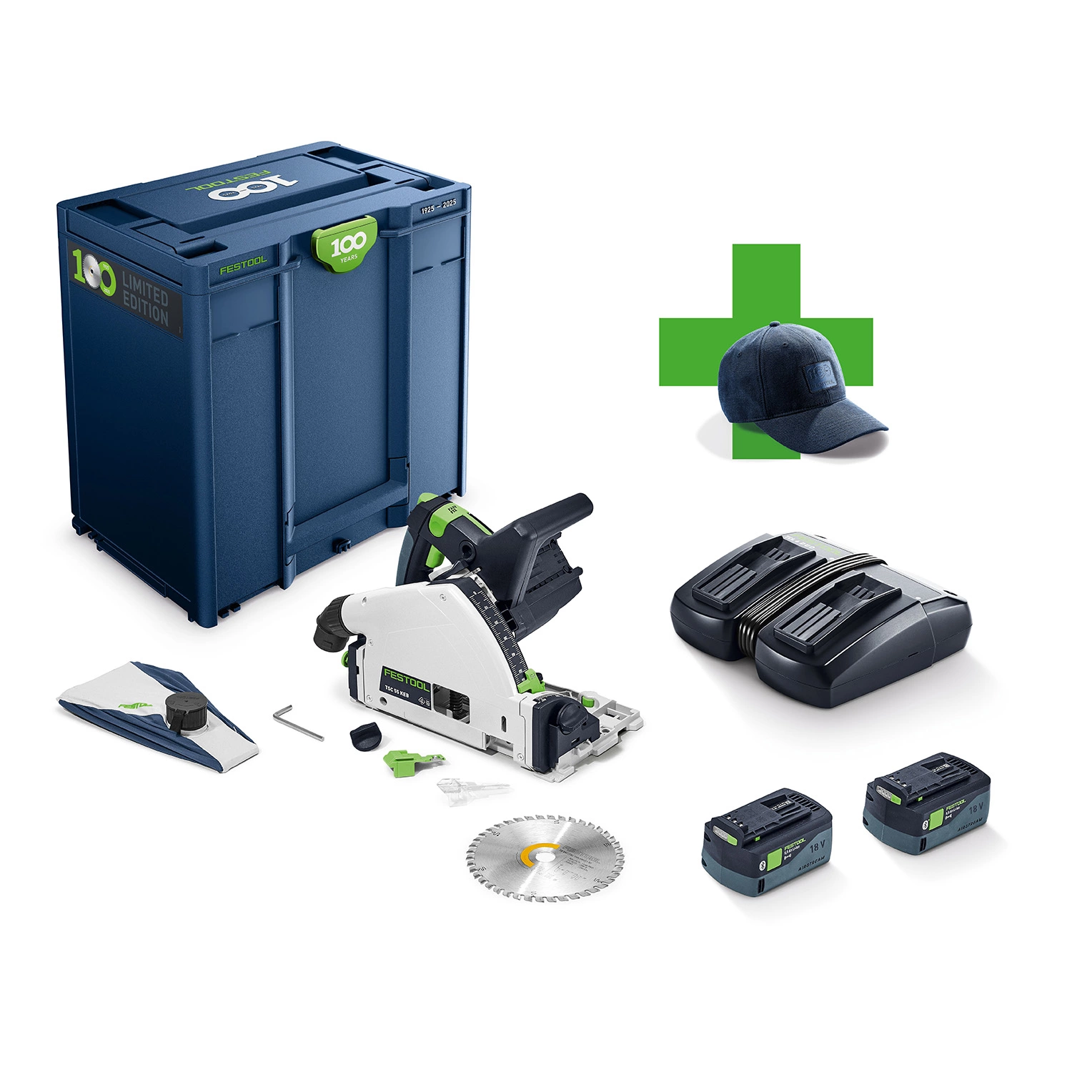 Festool TSC 55 KEBI-Plus/XL 100Y Limited Edition 18V Li-Ion accu invalzaag set (2x 5,0Ah) in systainer - 160mm-image