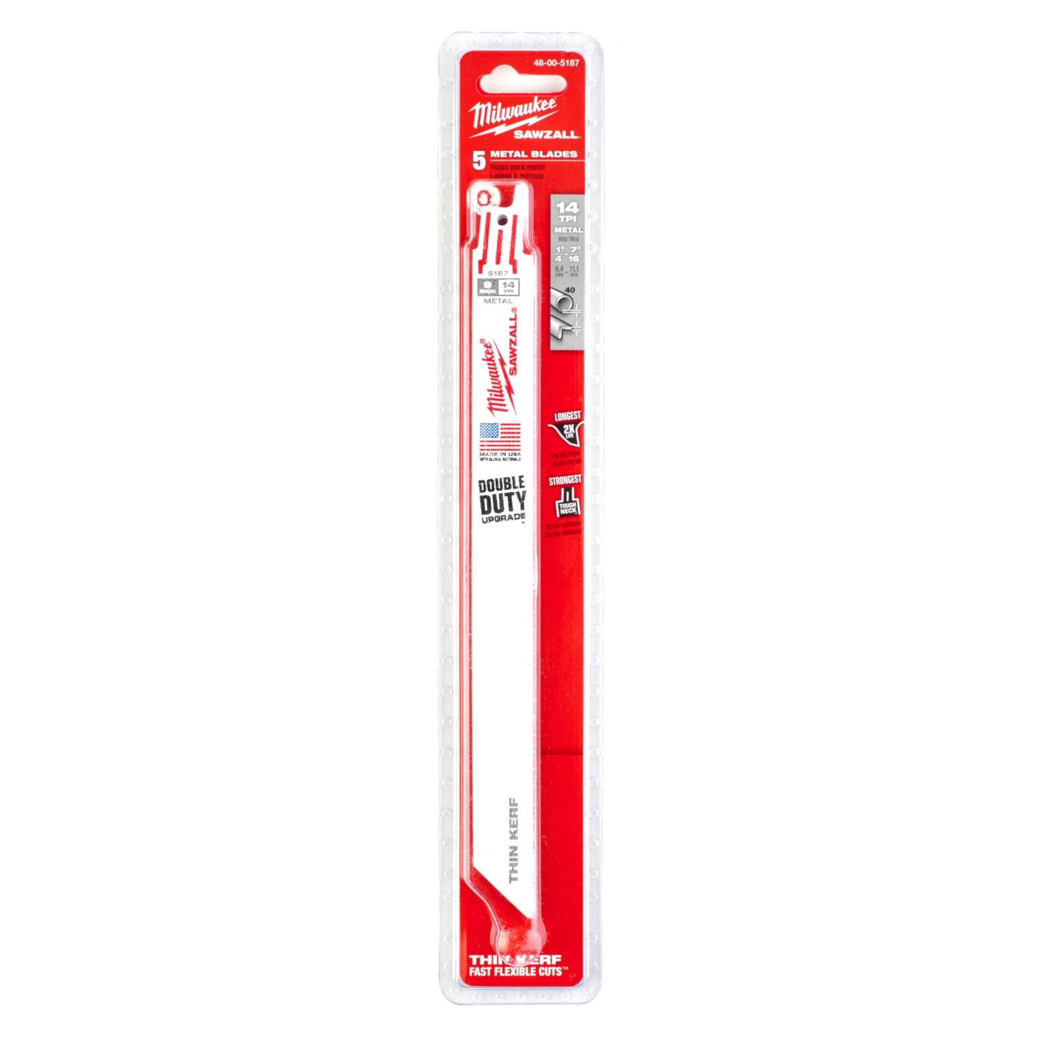 Milwaukee 48475187 Lame de scie alternative Sawzall à trait de scie fin - 230 x 14TPI - métal - 5 pcs.-image