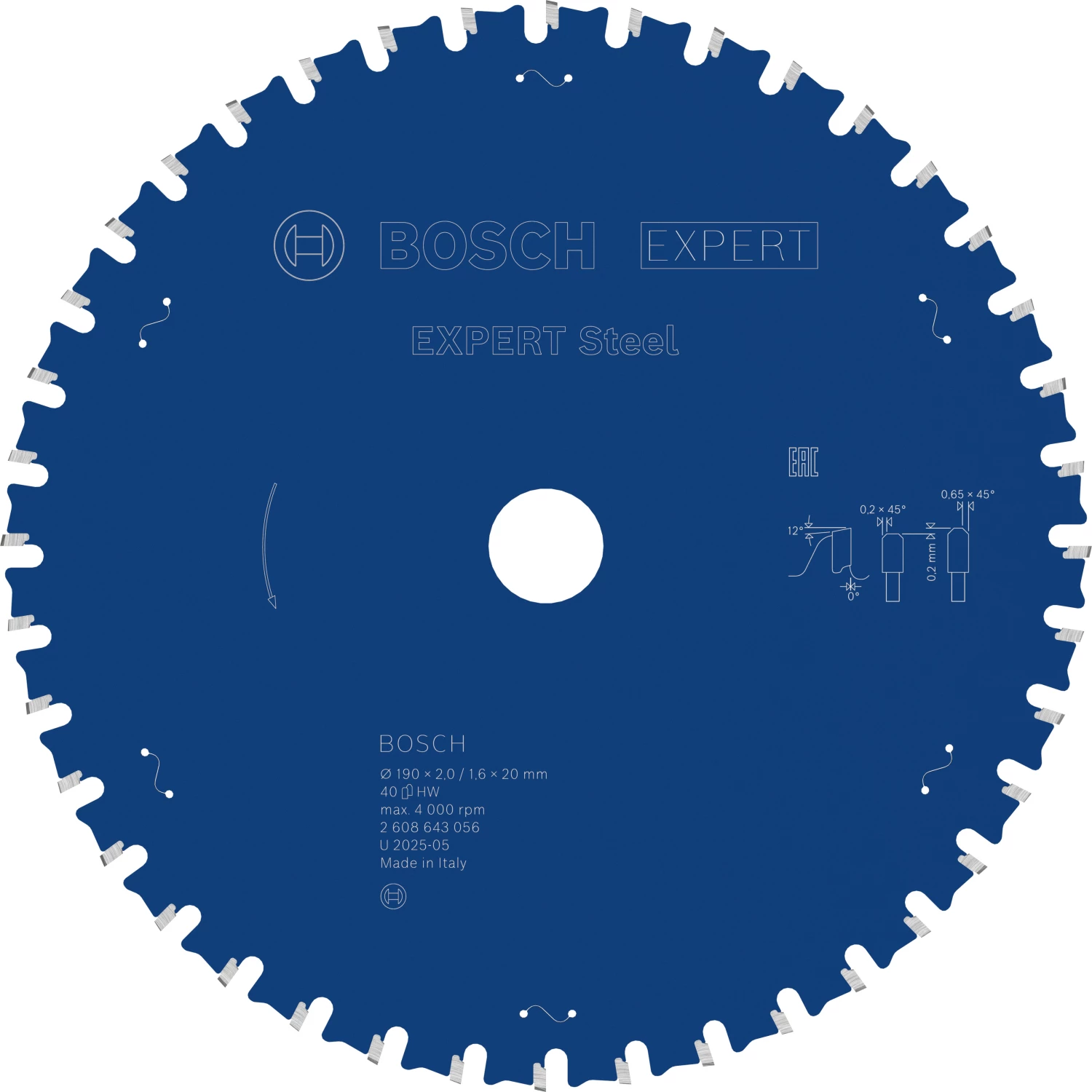 Bosch 2608643056 EXPERT cirkelzaagblad - 190 x 20 x 40T - staal-image