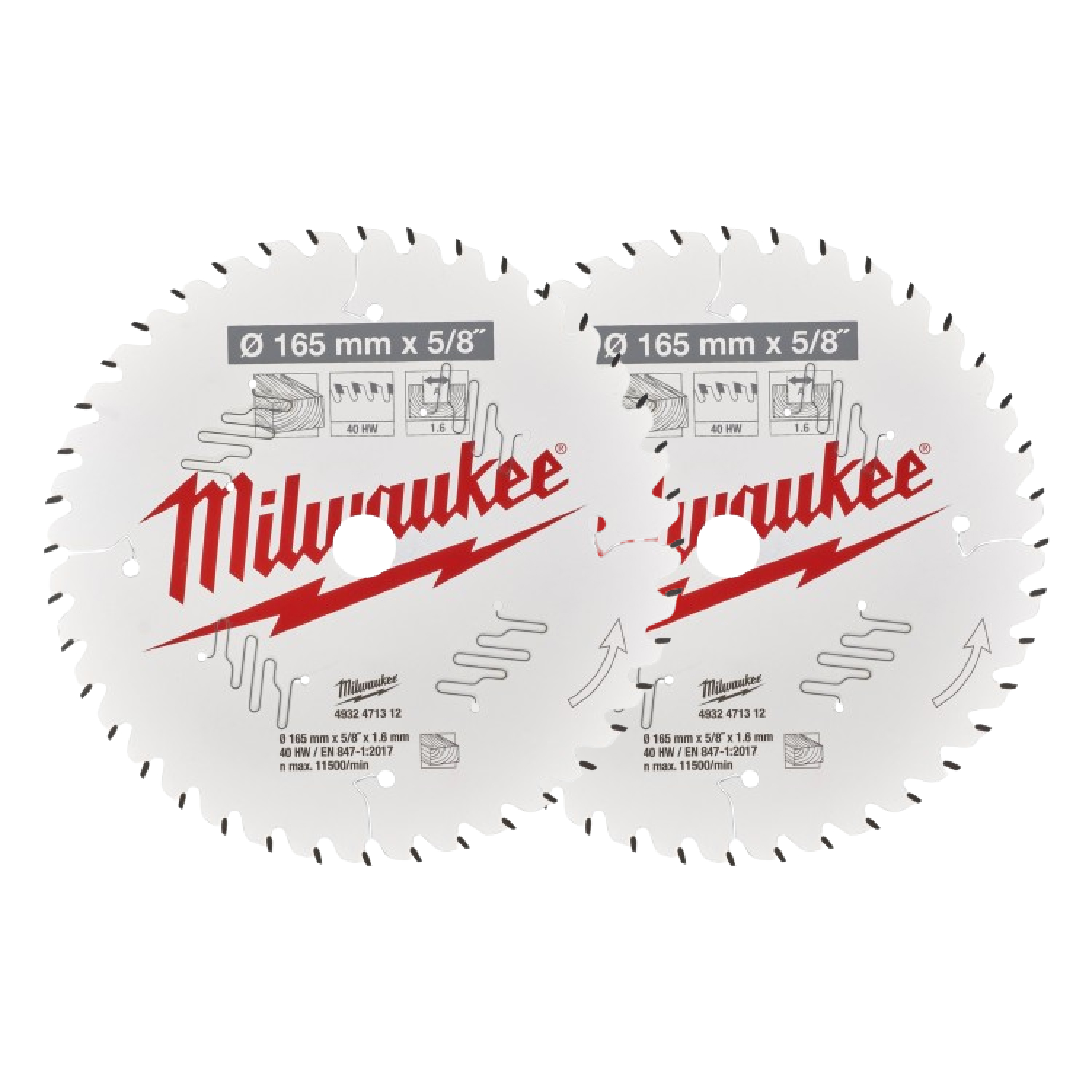 Milwaukee 4932471312 / 4932352314 Lame de scie circulaire - 165 x 15,87 x 40T - Bois / MDF - lot de deux-image