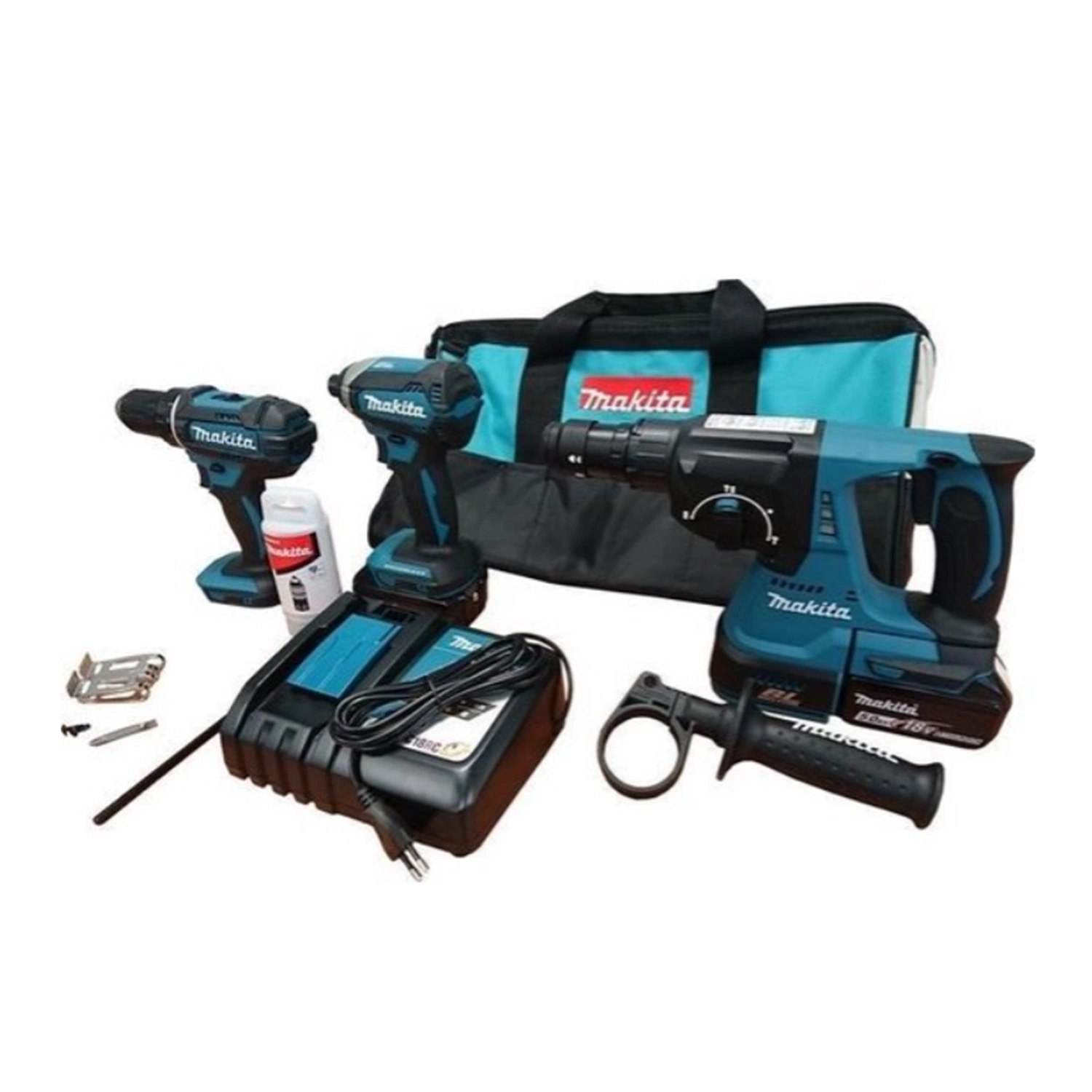 Makita DLX3089T Perceuse à percussion sans fil 18 V (DDF482 ) & marteau perforateur (DHR243) & visseuse à percussion (DTD153) - Batterie 5,0 Ah (2 pièces) dans un sac-image