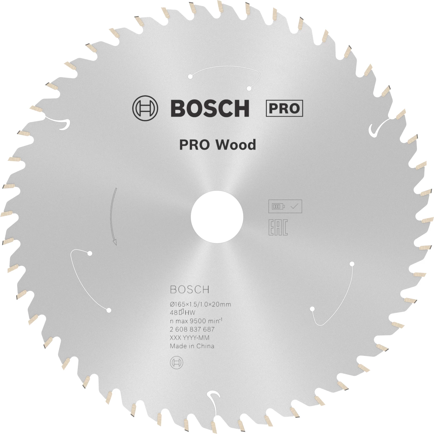 Bosch 2608837687 Lame de scie circulaire sans fil PRO pour bois - 165 x 20 x 48D-image