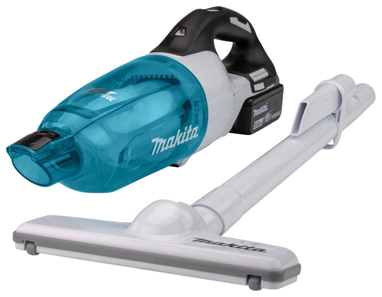 Makita DCL281RTWX - Aspirateur balai sans-fil - 18V Li-ion - kit (1x 5,0h) - 1500L / min - Brushless - blanc-image