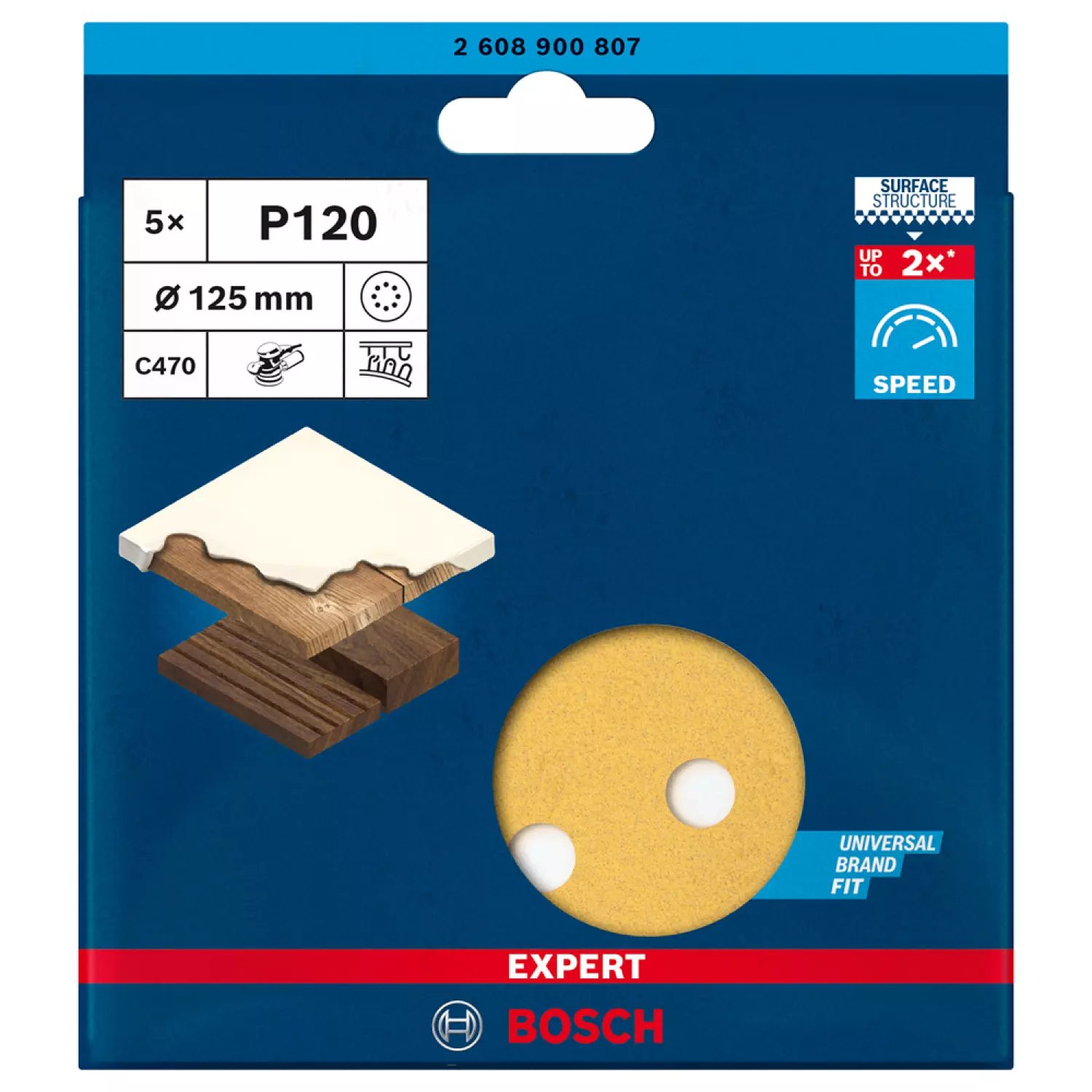 Bosch EXPERT 2608900807 - EXPERT Abrasif C470 Best for Wood and Paint, diamètre 125 mm, grain 120, 8 trous, 5x-image