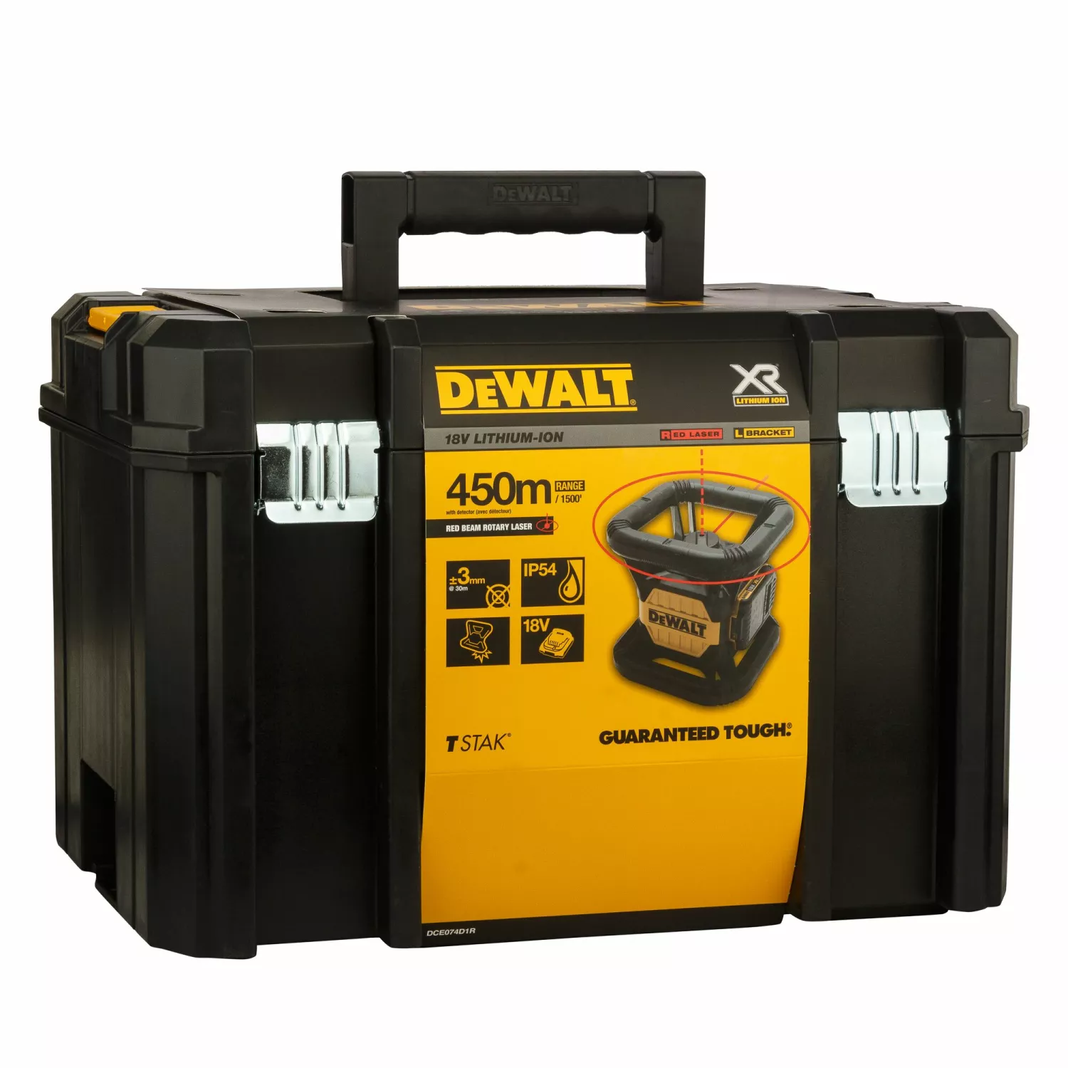 DeWALT DCE074D1R 18V Ensemble laser rotatif incl. récepteur dans une mallette - Rouge - 45m - IP54-image