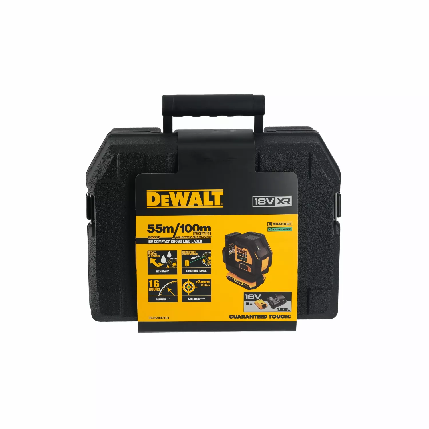 DeWALT DCLE34021D1 Laser à croix 18 V dans un coffret - Vert - 2 x 55 m - 2 lignes - IP54-image
