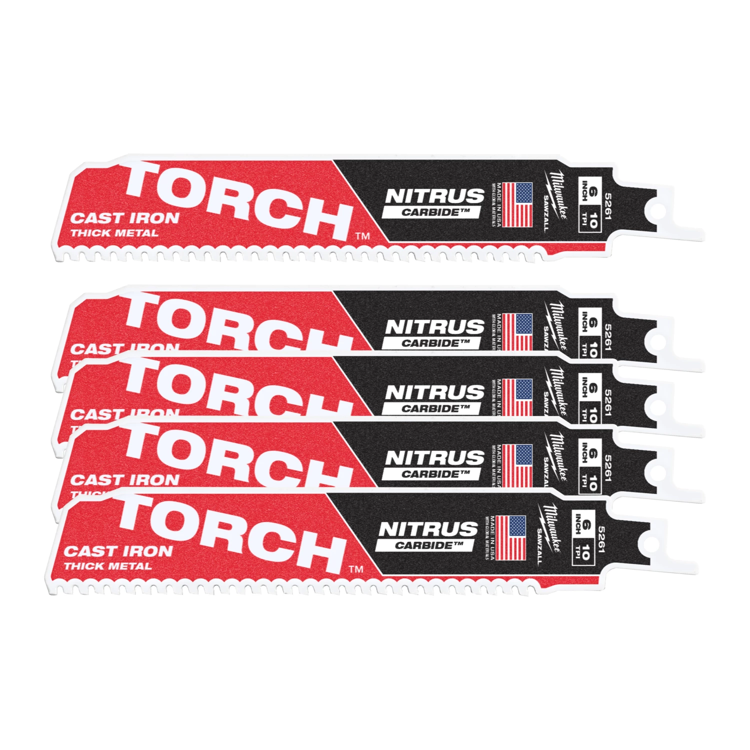 Milwaukee 48476551 Lame de scie alternative Sawzall TCT TORCH NITRUS - 150 x 10TPI - métal - 5 pièces.-image