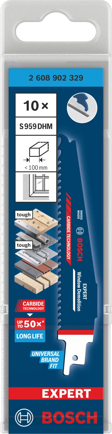 Bosch S959DHM EXPERT lame de scie sabre pour démolition de fenêtres - 150 x 1,25 (10 pièces)