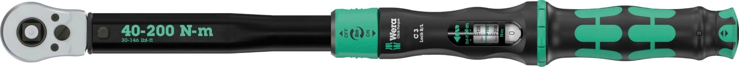 Wera 05075695001 Click-Torque Lock C3 R/L Clé dynamométrique avec cliquet réversible - 40-200 Nm - 1/2 » - Droite/Gauche-image
