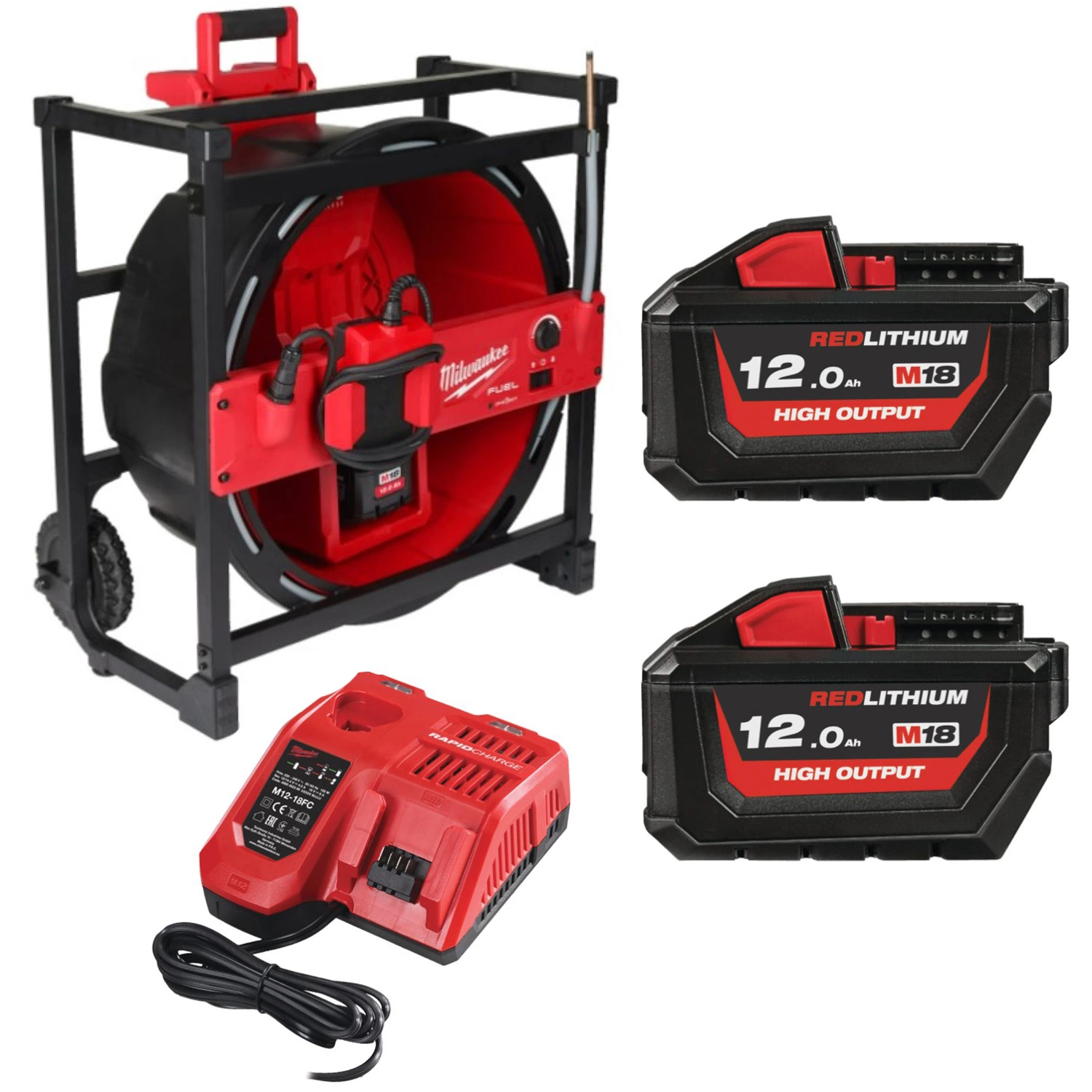 Milwaukee M18 HSFSM-122 18V Li-ion accu hoge snelheid rioolreinigingsmachine set (2x 12Ah accu)-image