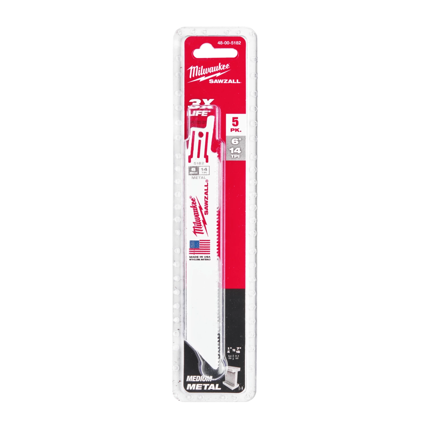 Milwaukee 48475182 Lame de scie alternative Sawzall à trait de scie fin - 150 x 14TPI - métal - 5 pcs.-image