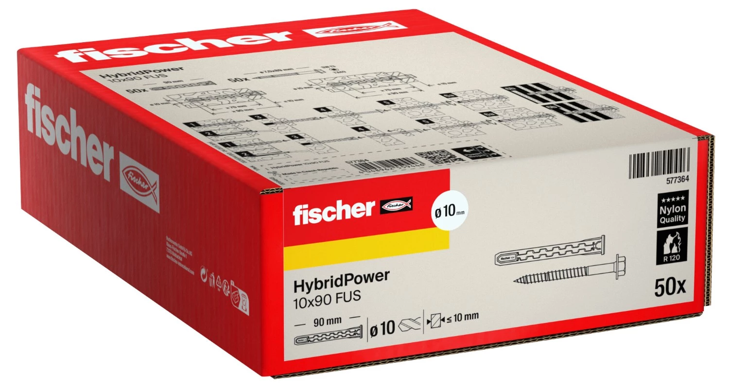 Fischer 577364 Nylon plug HybridPower 10 x 90 FUS met schroef (50st)-image