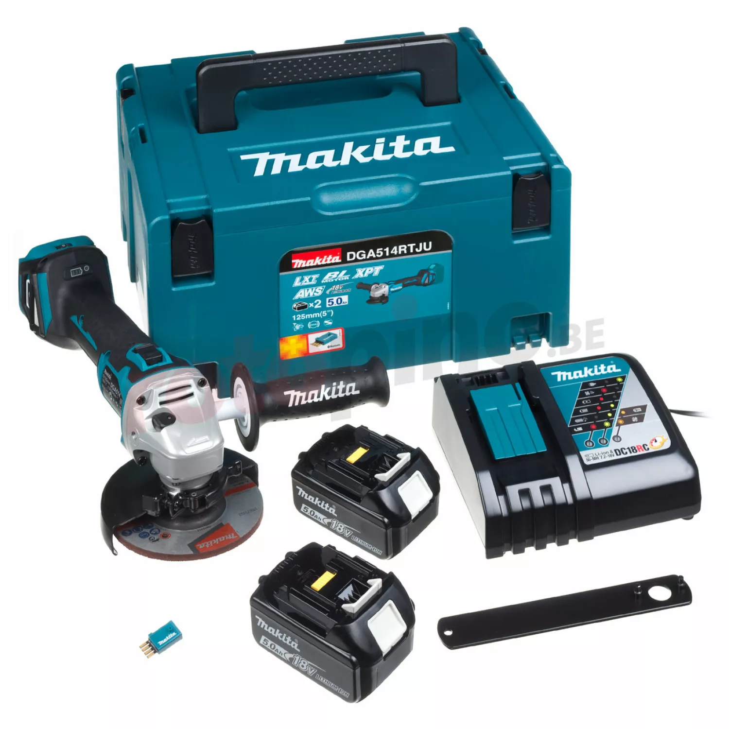 Makita DGA514RTJU Meuleuse d'angle sans-fil - 18V Li-ion - AWS - 2 batteries 5,0 ah - Mbox - 125 mm - Brushless-image