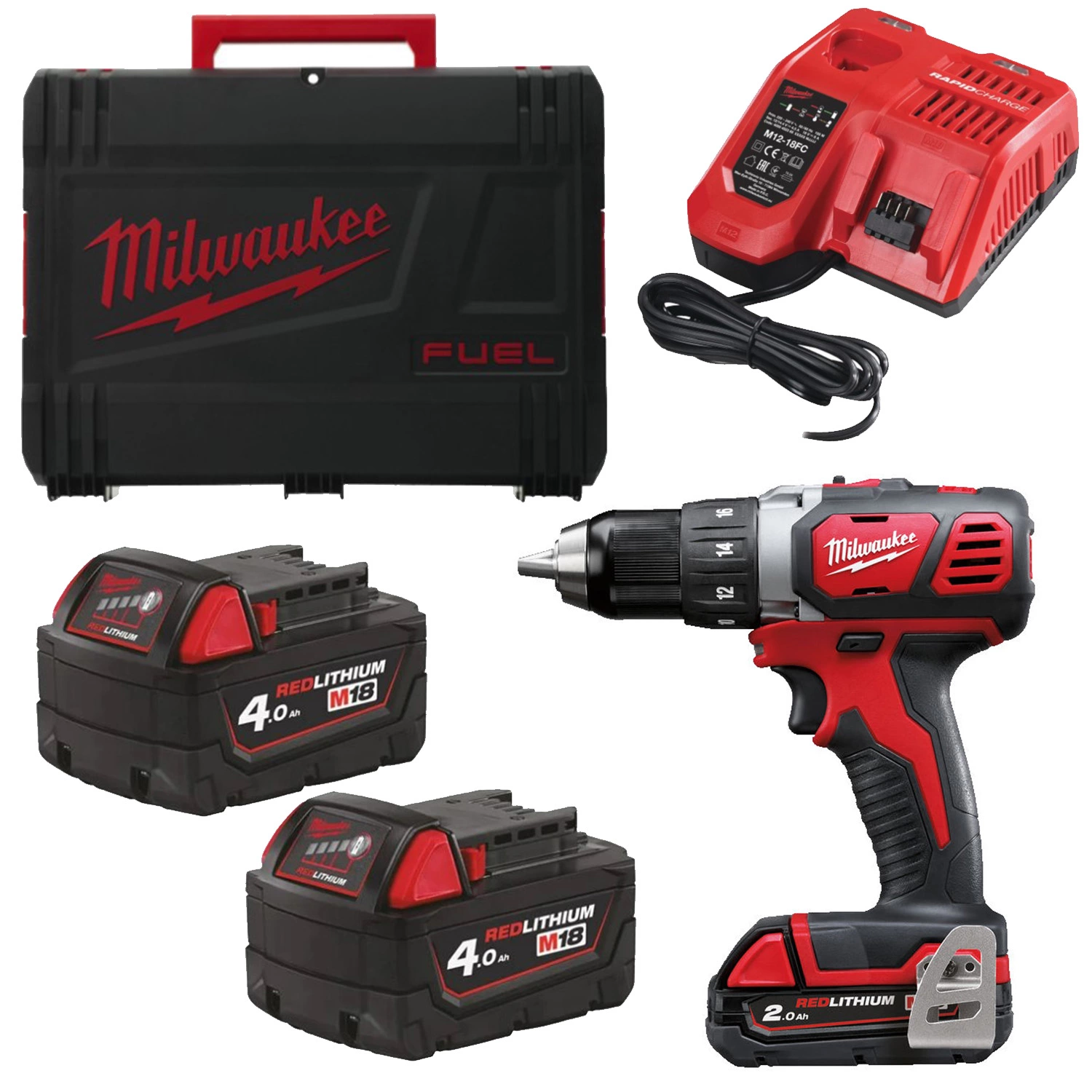 Milwaukee M18 BDD-202C 18V Li-Ion accu boor-/schroefmachine set (2x 2.0Ah accu) in koffer-image