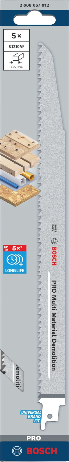 Bosch PRO S1210VF Lame de scie sabre de démolition - 300 mm - multi-matériaux (5 pièces)