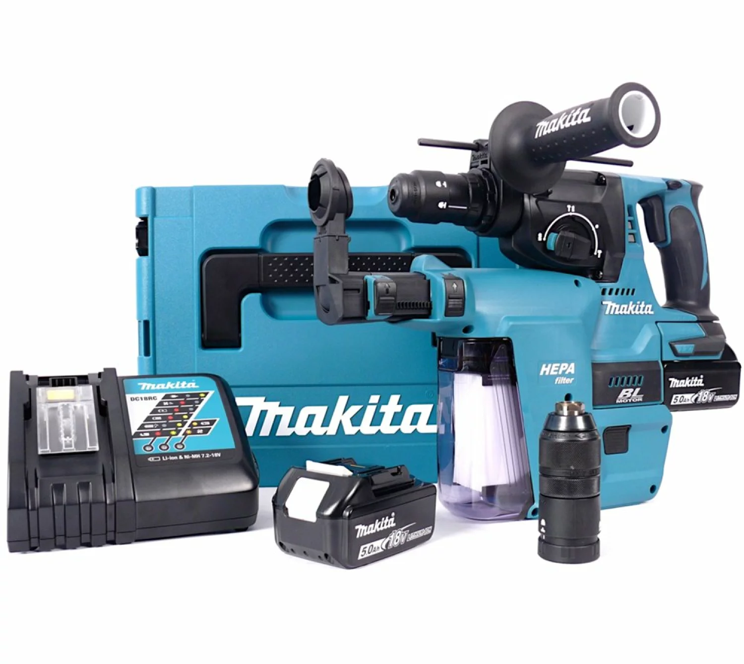 Makita DHR243RTJV Perfo-burineur sans-fil - 18V Li-ion - SDS-plus - Kit (2 x 5,0 Ah) - MAKPAC - Mandrin serrage rapide - Brushless-image