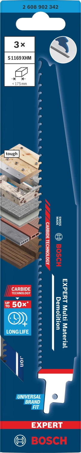 Bosch S1169XHM Lame de scie alternative EXPERT pour démolition multi-matériaux - 225 x 1,25 (3 pièces)-image