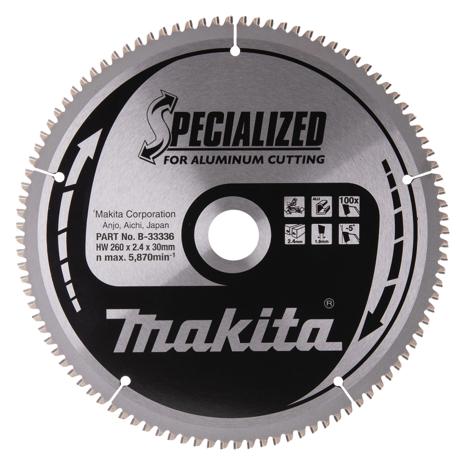 Makita B-33336 Lame de Scie Circulaire - TCT - 260x30mm 100T - Aluminium-image