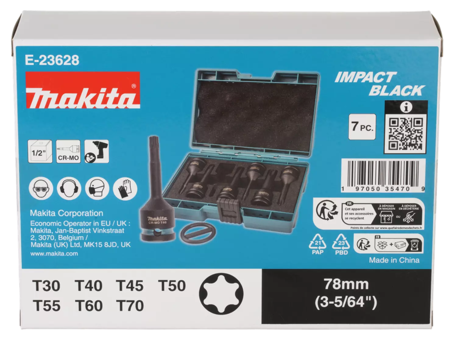 Makita 7-delige Torx Slagschroefbitset Impact Black 1/2" VK-image