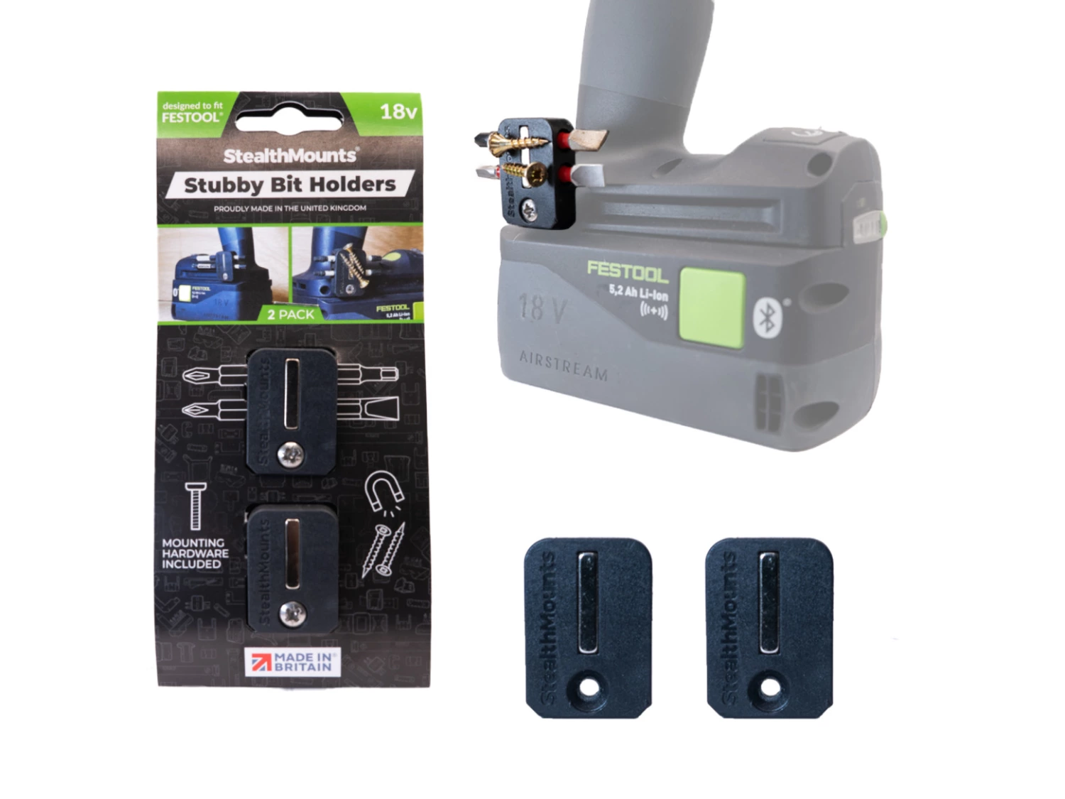 StealthMounts BH-FT-S-BLK-2 Stubby magnetische bithouder voor machines Festool - Zwart - 2 stuks-image