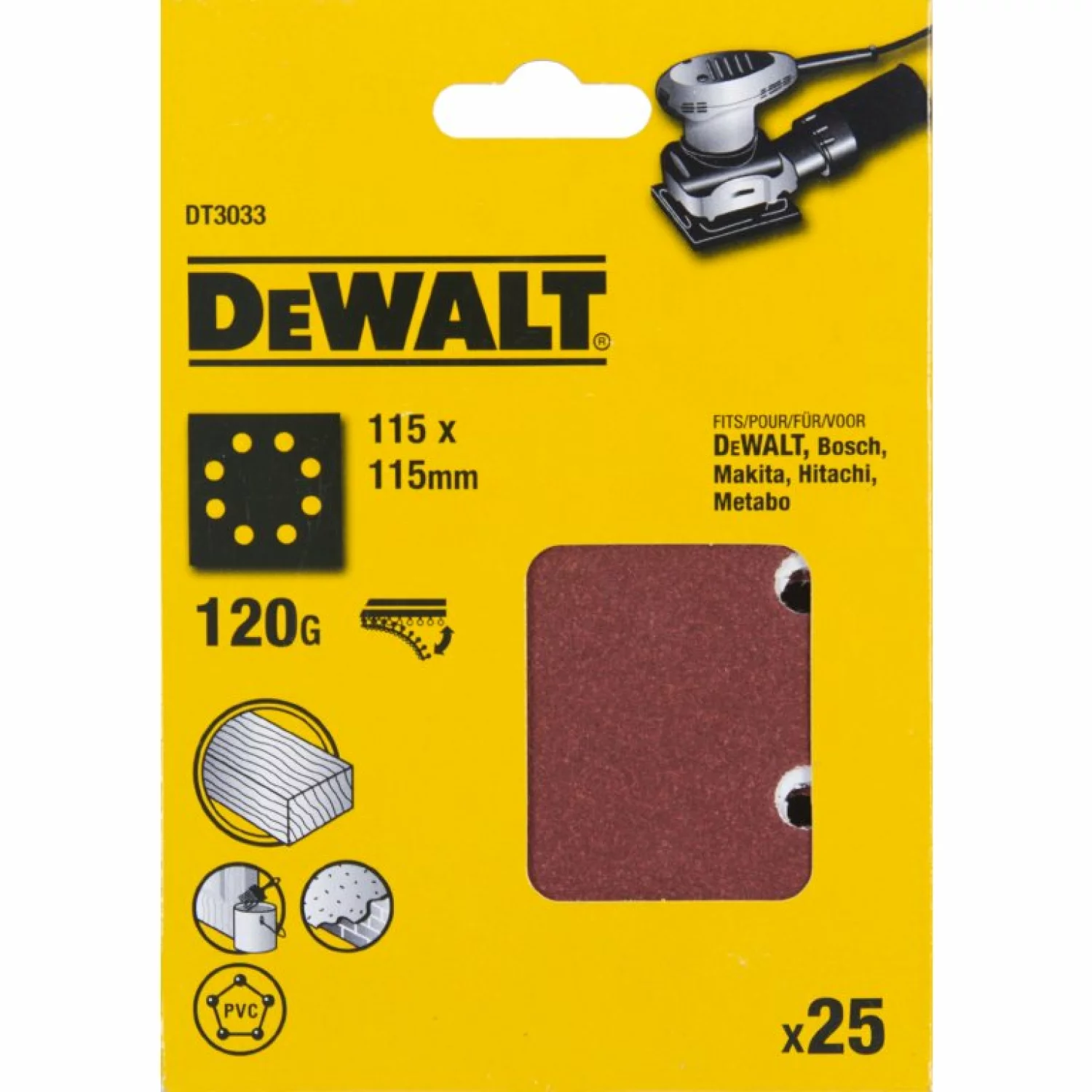 DeWALT DT3033 Vlak schuurvel - K120 - 115 x 115mm (25st)-image