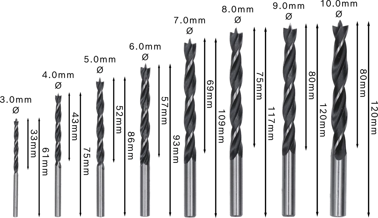 Bosch 2607010533 - Set 8 pièces mèche hélicoïdal à bois Robust Line, 3; 4; 5; 6; 7; 8; 9; 10 mm-image
