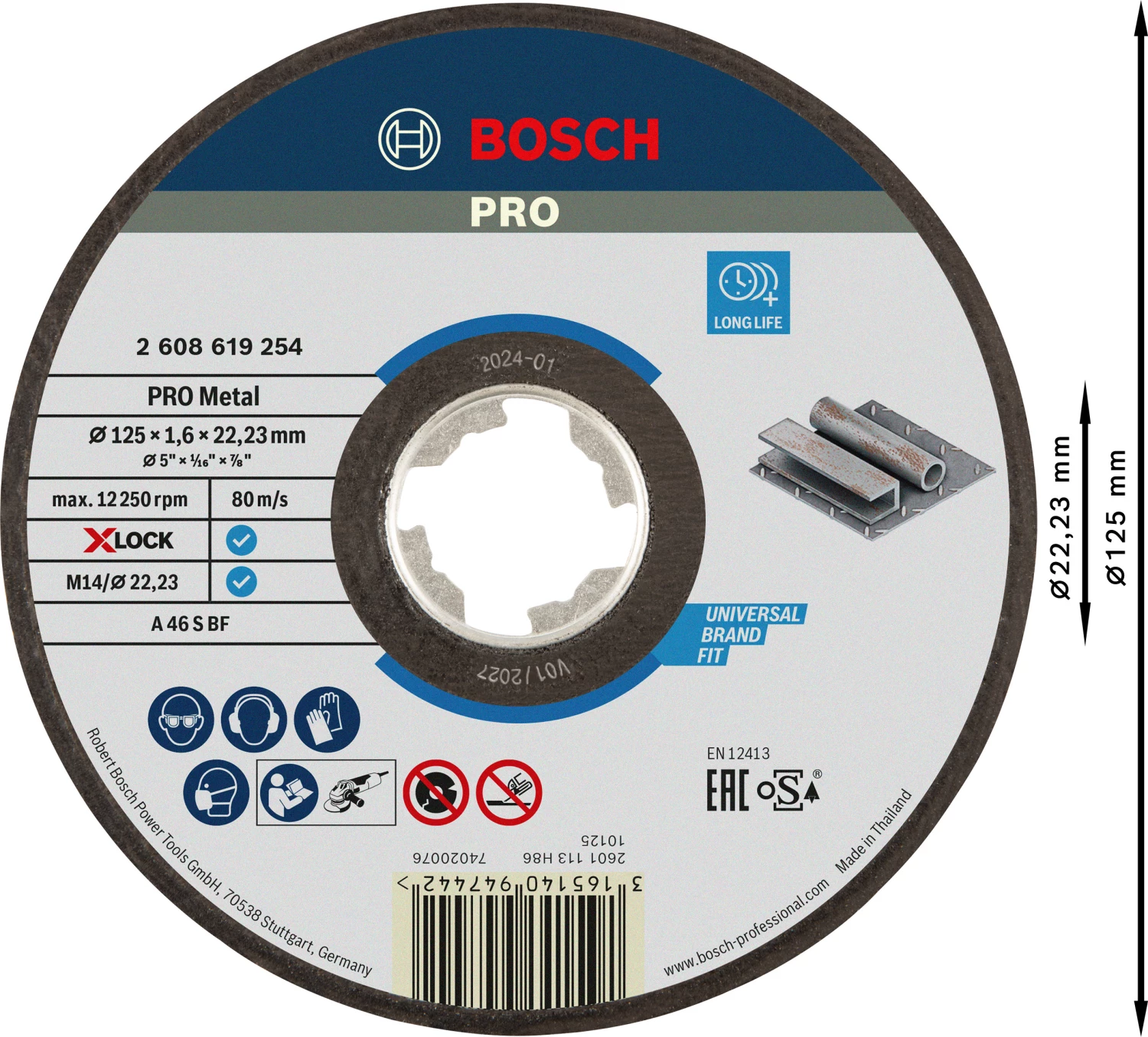 Bosch 2608619254 X-Lock Slijpschijf Expert for Metal - Recht - 1,6 x 125mm-image