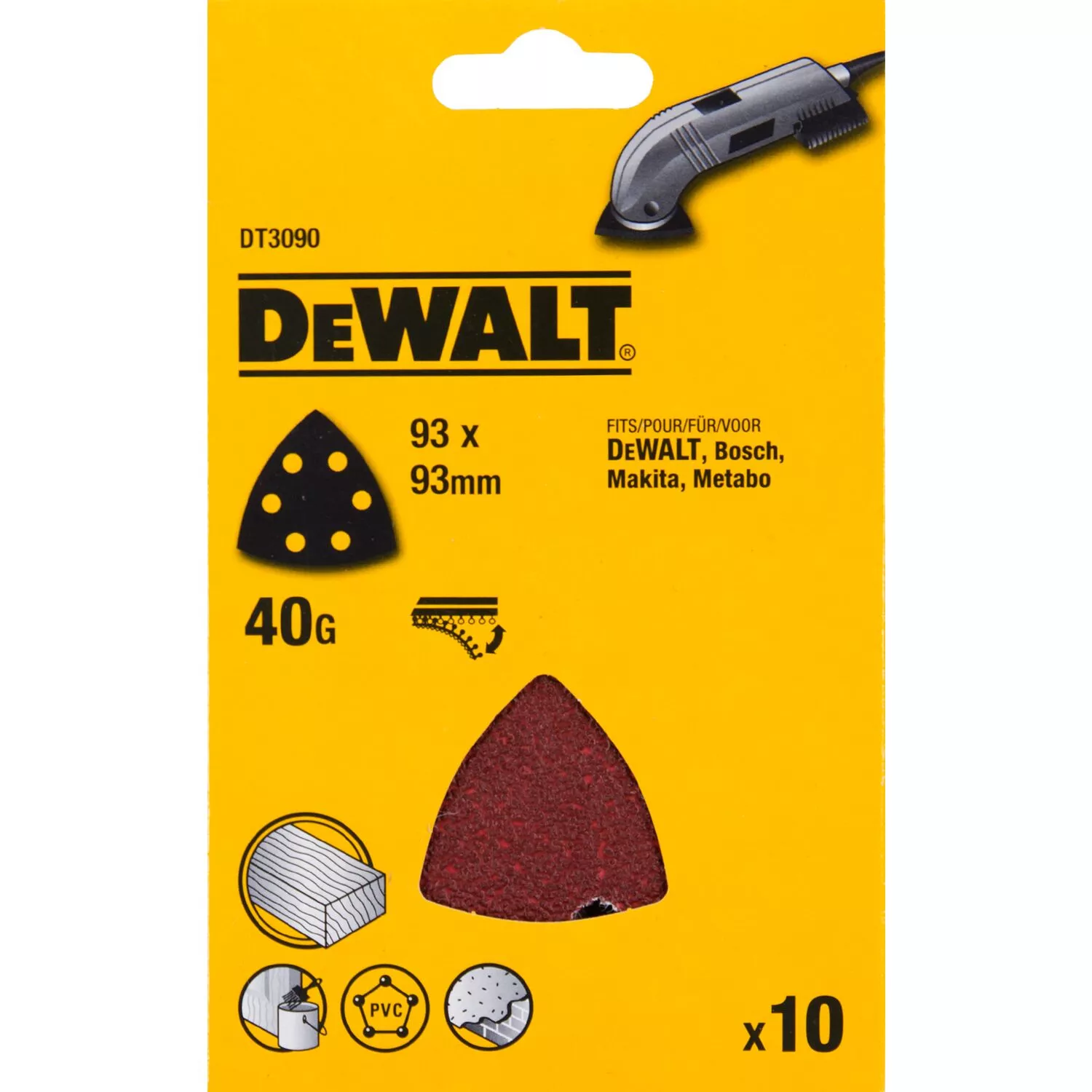 DeWALT DT3090-QZ Papier abrasif delta - K40 - 93 mm (10 pièces)-image