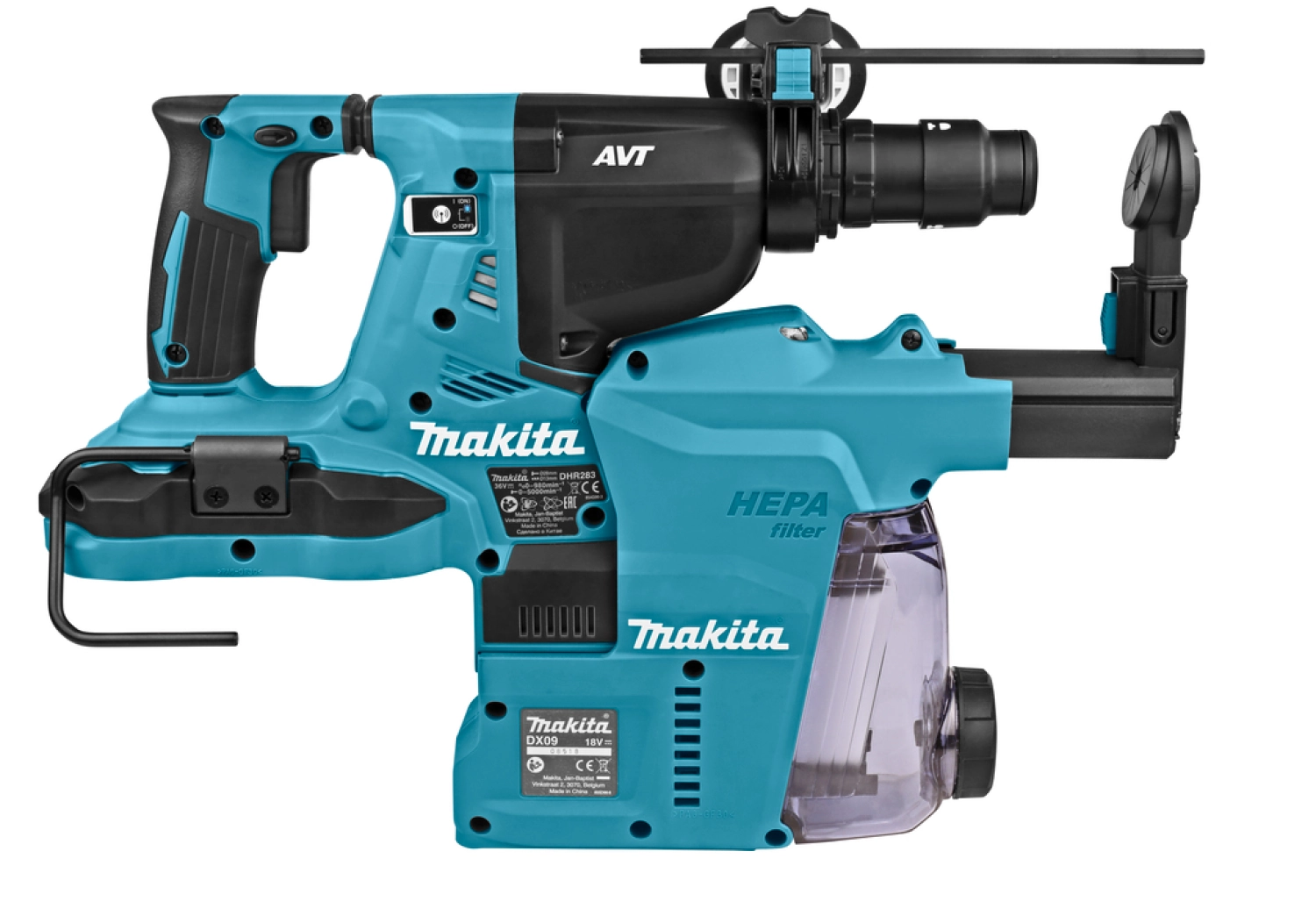 Makita DHR283ZWJU - Perforateur burineur sans-fil - 36V (2x 18V) Li-ion - SDS-plus - Système d'aspiration - Machine seule - MAKPAC - 2,9 J - Brushless-image