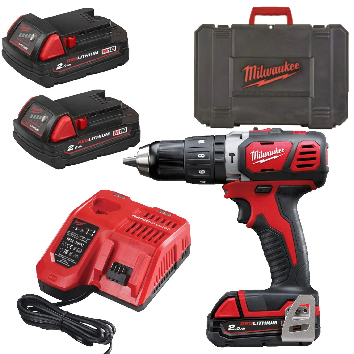 Milwaukee M18 BPD-202C - Set de Perceuse à percussion compacte 18V Li-Ion (2x 2.0Ah ) dans coffret-image