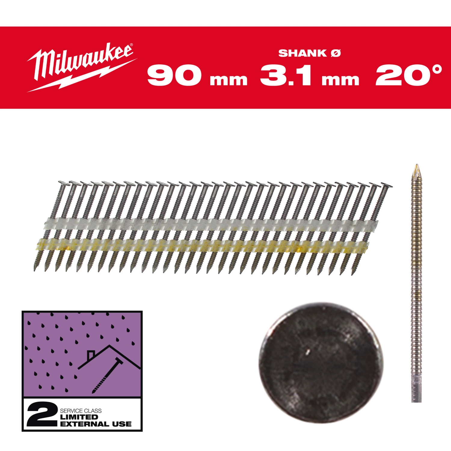 Milwaukee 4932492594 Nagels ronde kop 20 90mm/RS/G/SC2-1750pc