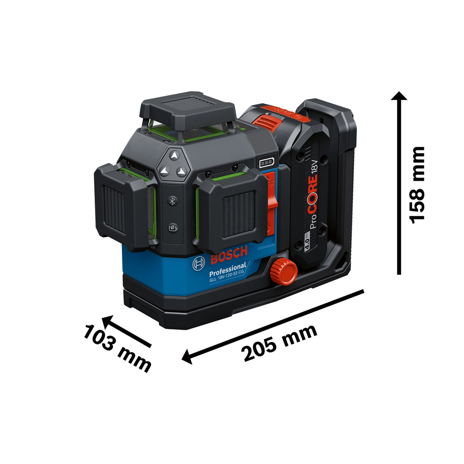 Bosch GLL 18V-120-33 CG 18V accu kruislijnlaser body in L-Boxx - groen - 3x 360-image