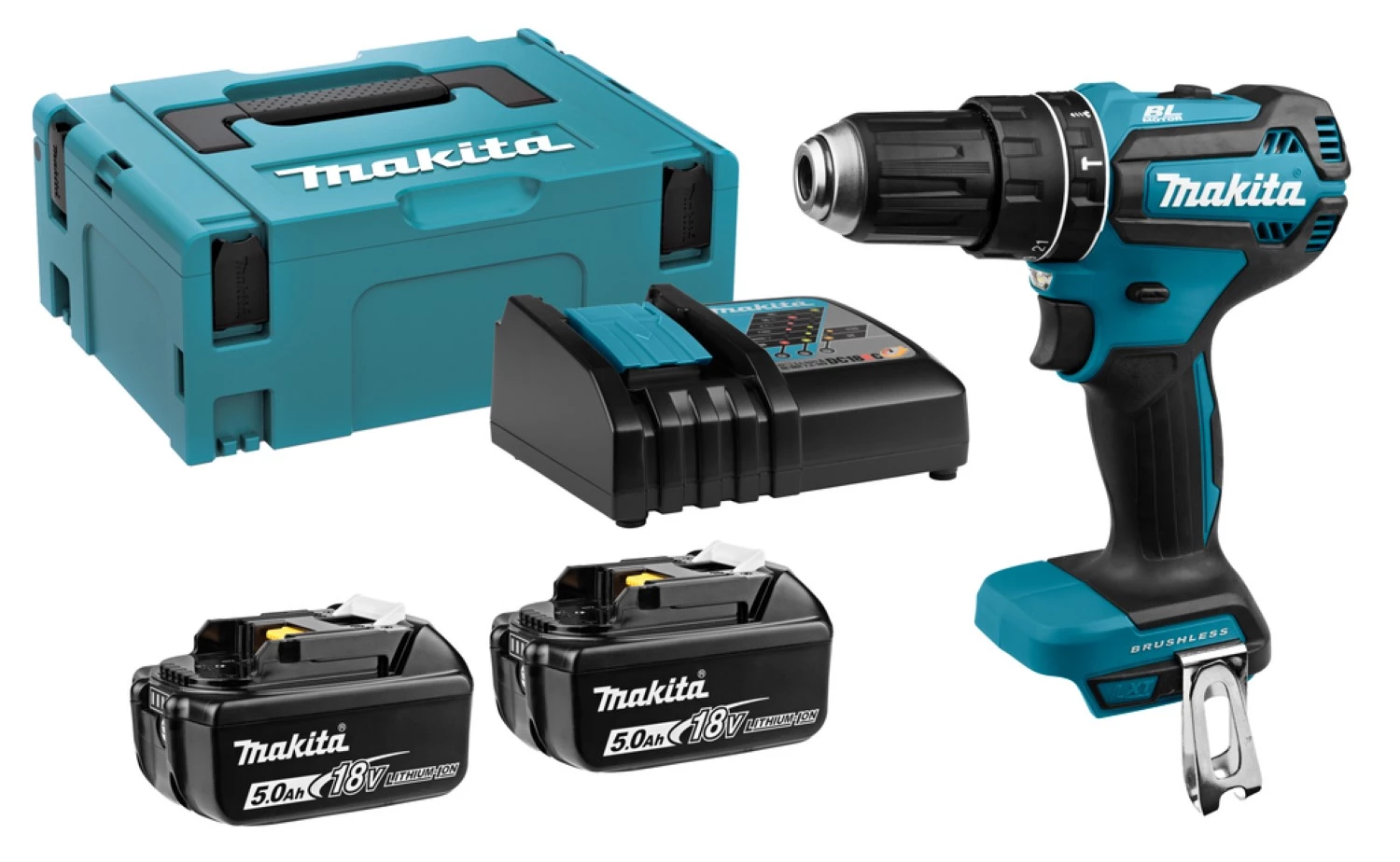 Makita DHP485RTJ - Perceuse visseuse à percussion 18 V Li-Ion 5 Ah Ø 13 mm (2x batterie 5,0Ah ) dans MAKPAC - Moteur BL-image