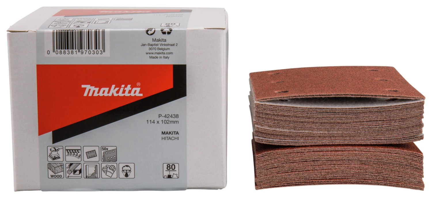 Makita P-42438 Feuille de ponçage 114 x 102 K80 Velcro rouge-image