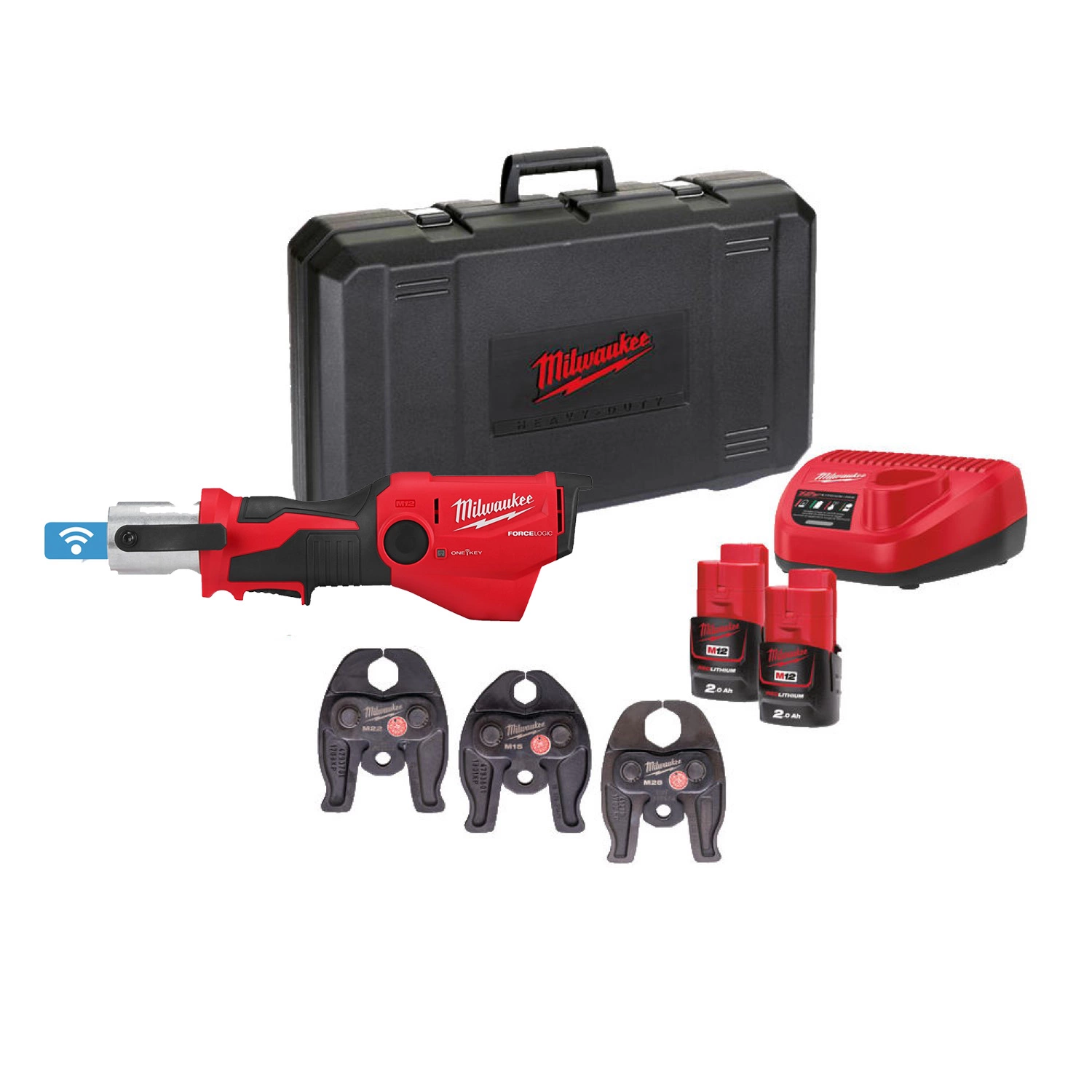 Milwaukee M12 ONEHPT-202C Kit de pince à sertir hydraulique avec batterie Li-ion 12 V (2 batteries 2,0 Ah) dans un coffret - Kit M-image