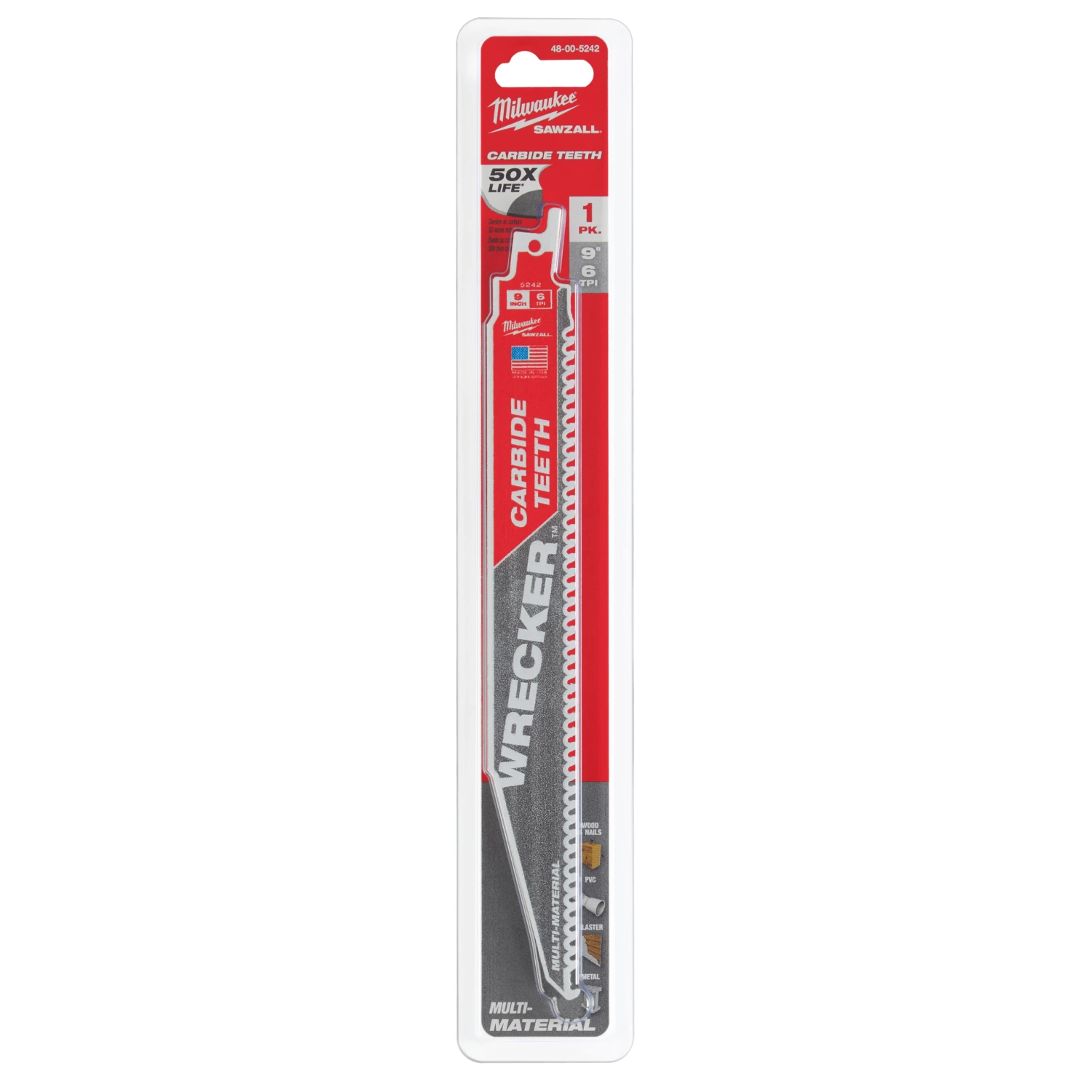 Milwaukee 48475242 Sawzall Reciprozaagblad mat. Carbide WRECKER - 230 x 6TPI - multi-image