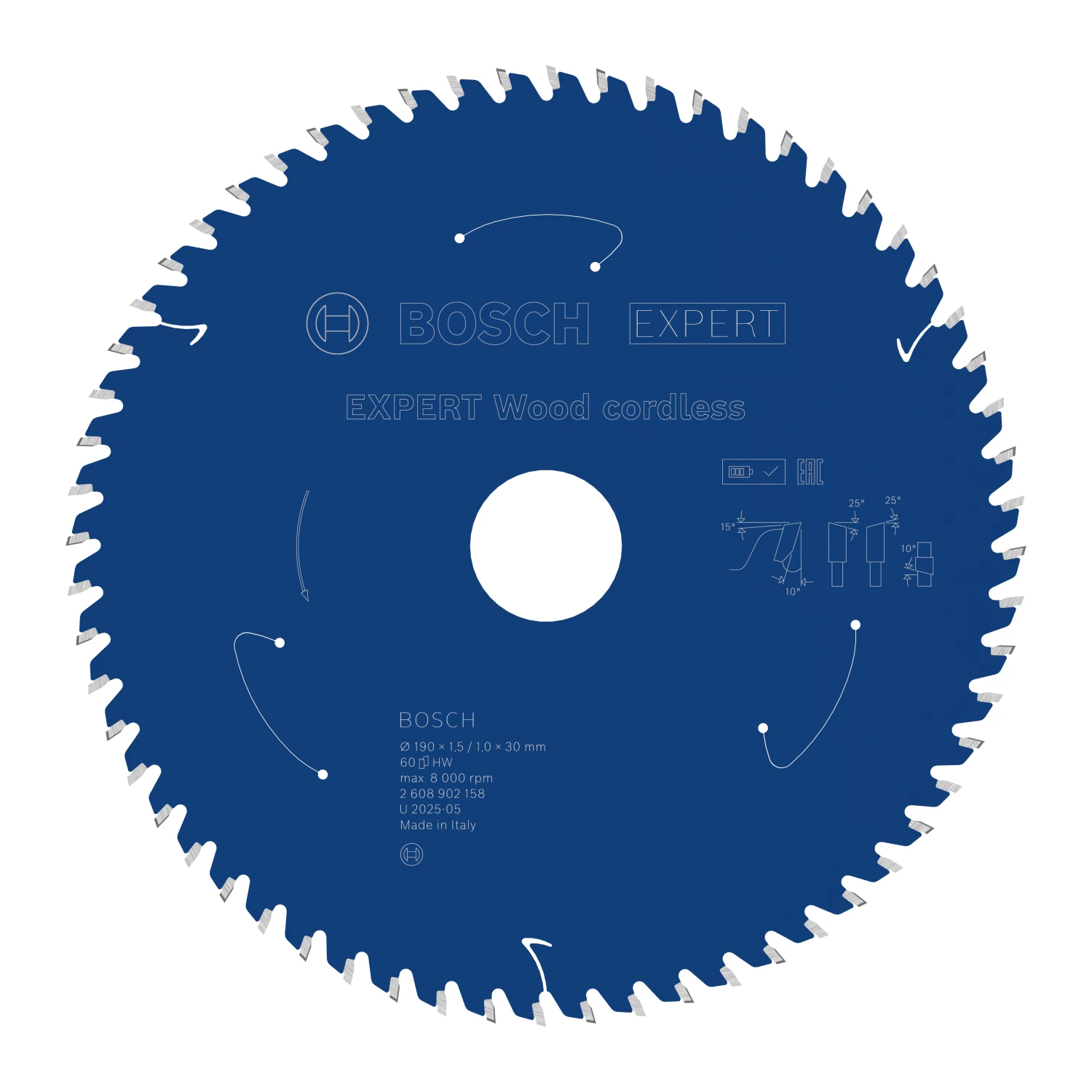 Bosch 2608902158 Lame de scie circulaire sans fil EXPERT pour bois - 190 x 30 x 60D-image
